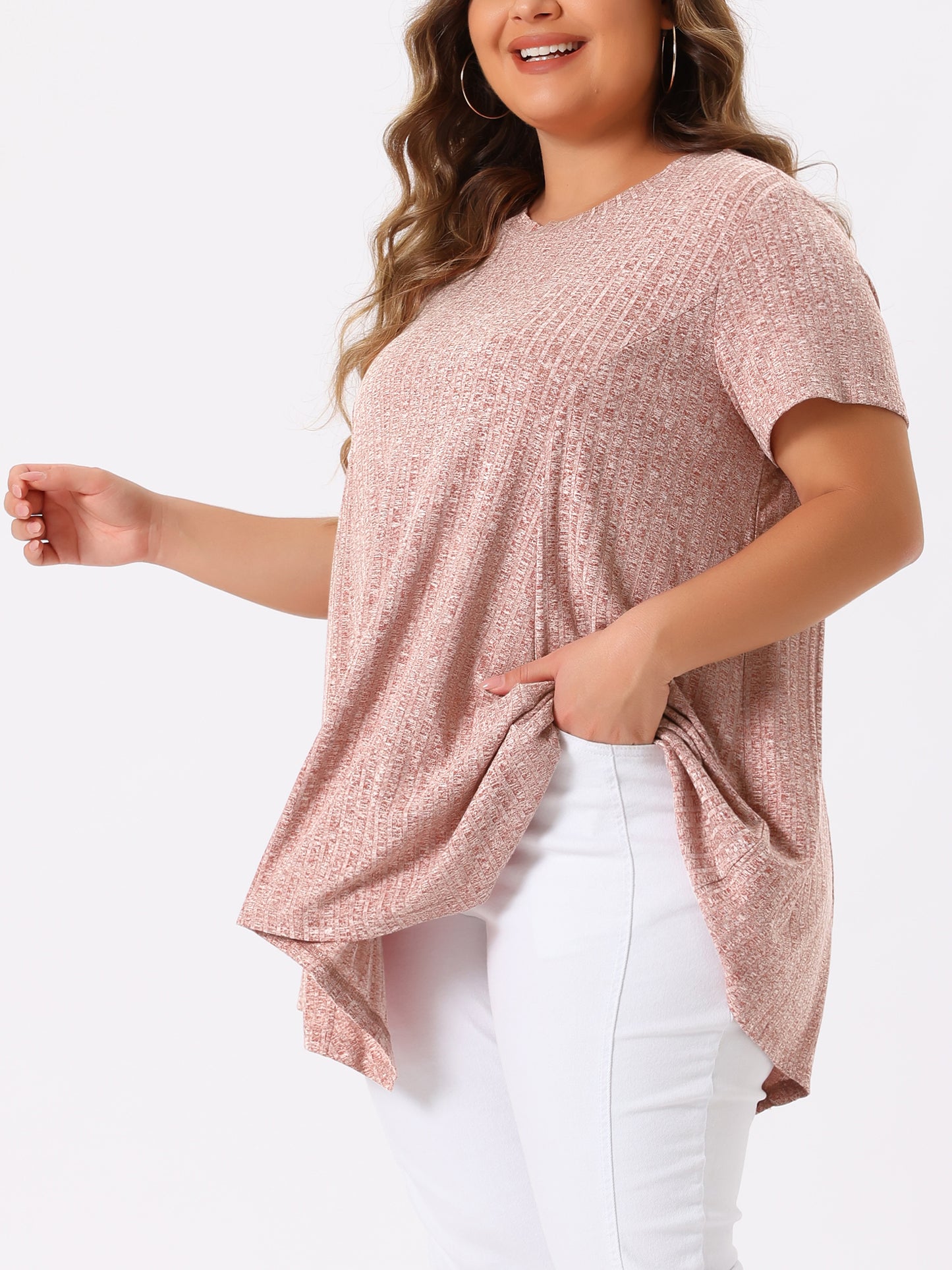 Women's Plus Size Short Sleeve Tunic Handkerchief Hem Summer Casual Top