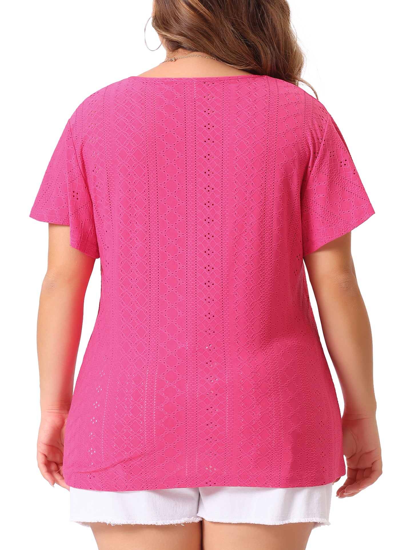 Women's Plus Size Summer Tee V Neck Hollow Flare Short Sleeve Casual Top Tunic