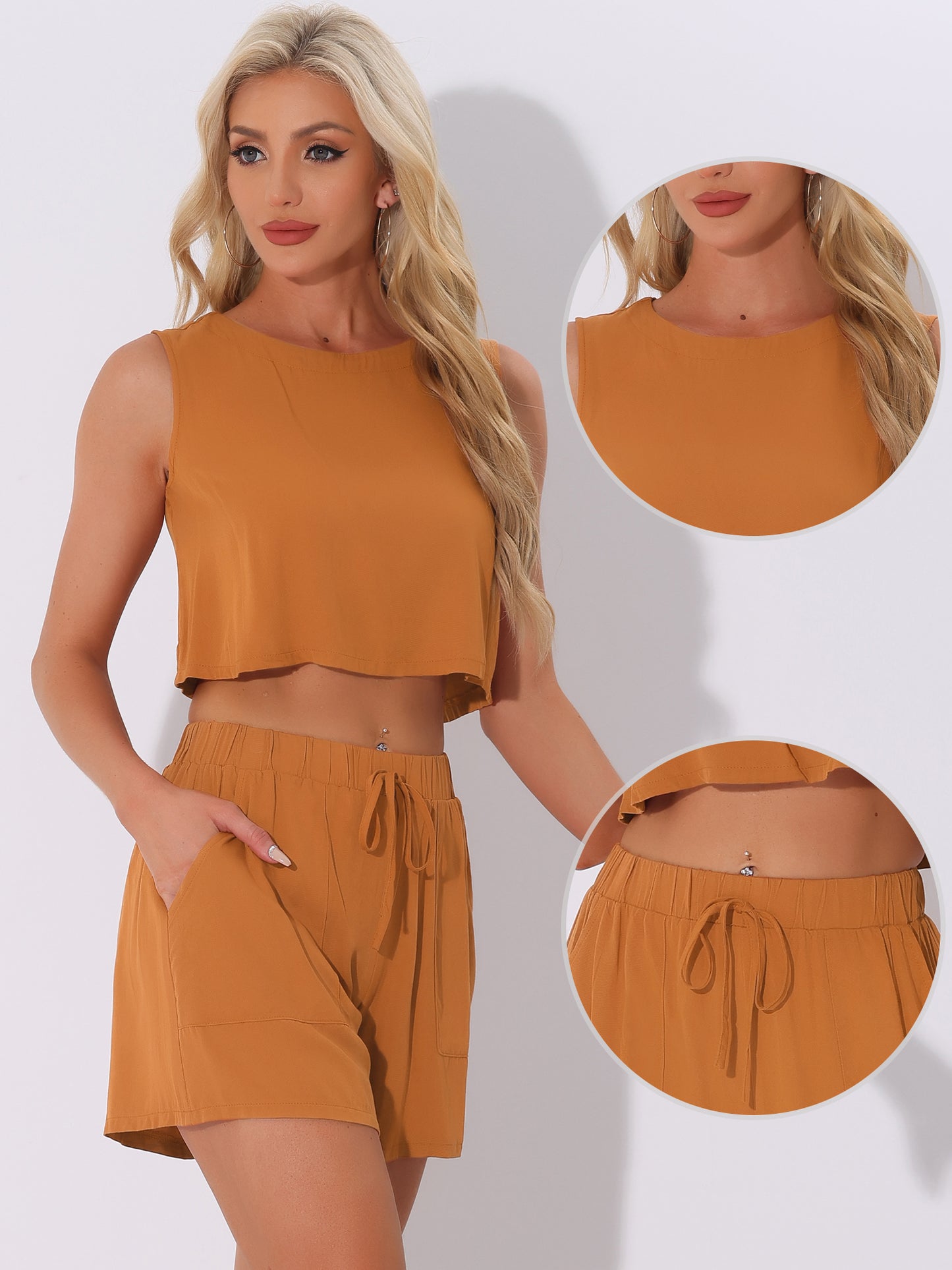 Women's 2 Piece Summer Sleeveless Crop Top Tank and High Waisted Shorts Set