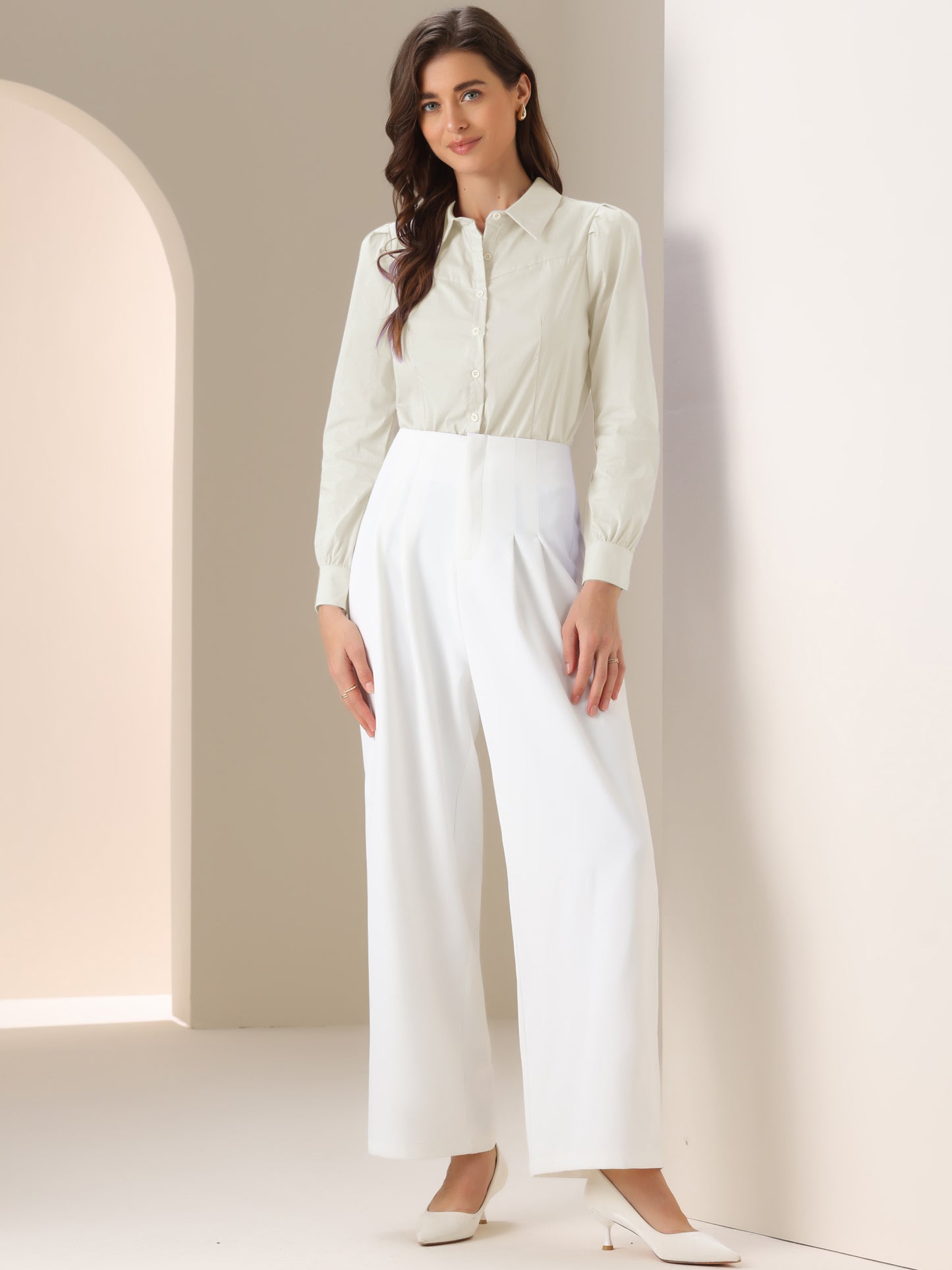 Women's Leotard Shirt Collared Business Casual Button Down Long Sleeves Bodysuit Top