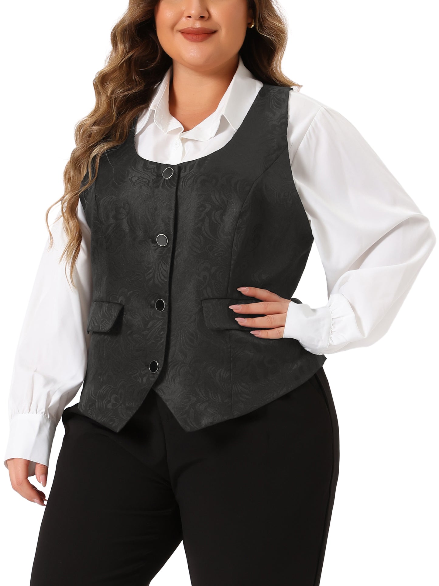 Women Plus Size Vest Sleeveless Jacquard Jacket Steampunk Waistcoat