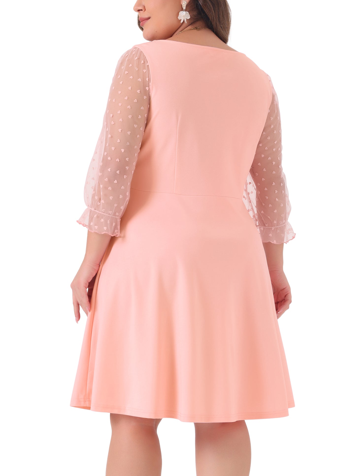 Women Plus Size Dresses Square Neck Floral Mesh Long Sleeves Evening Party Dress