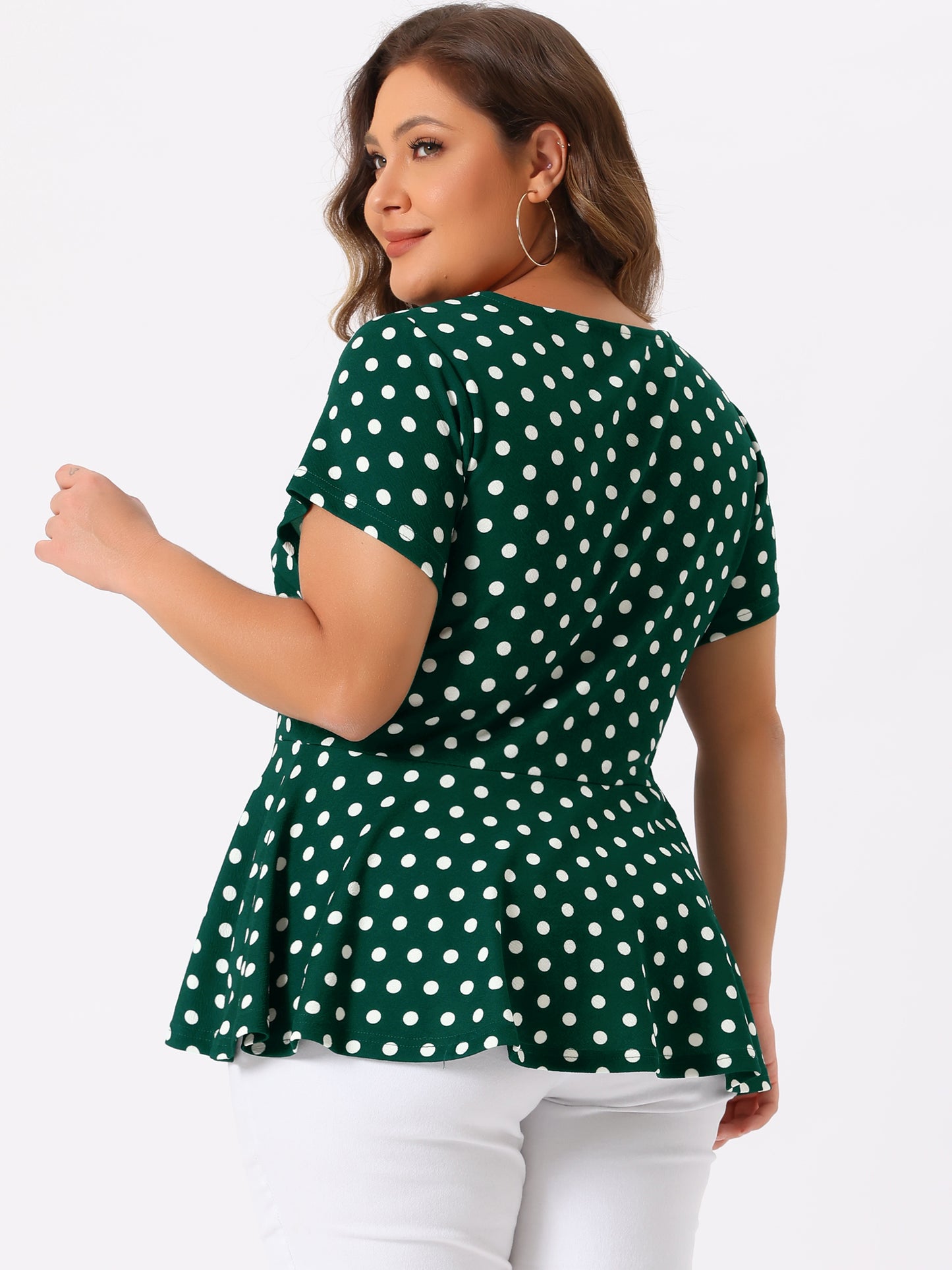 Women's Plus Size Short Sleeve Polka Dots Peplum Top