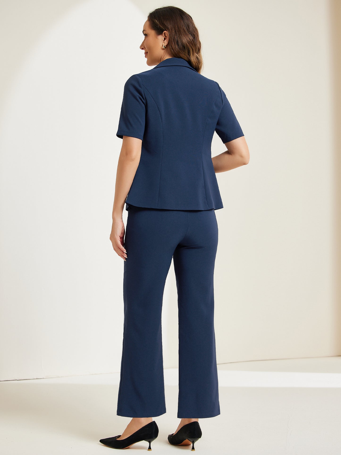 Women Business Work 2 Piece Short Sleeve Blazer Pant Suit Set