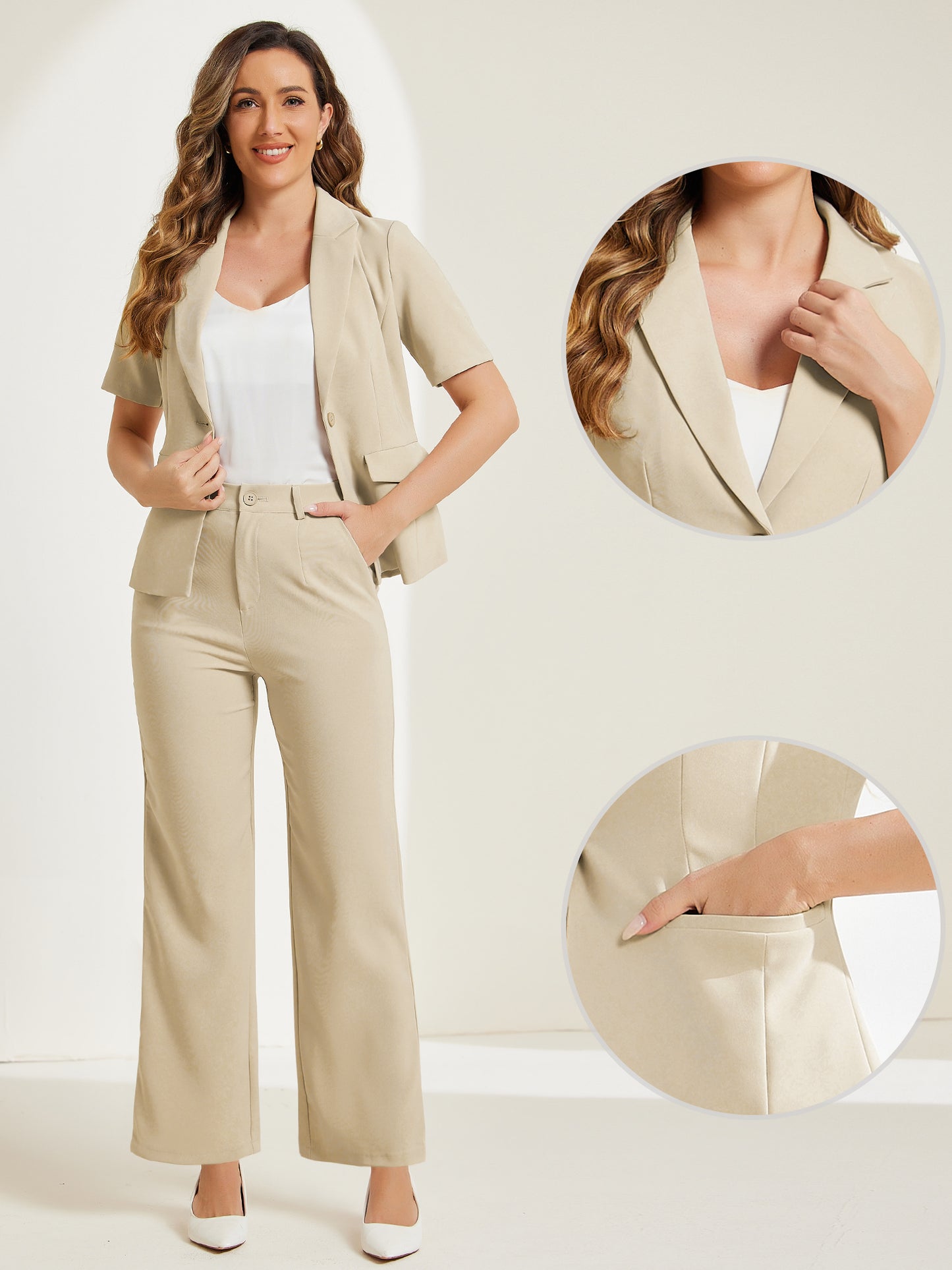 Women Business Work 2 Piece Short Sleeve Blazer Pant Suit Set