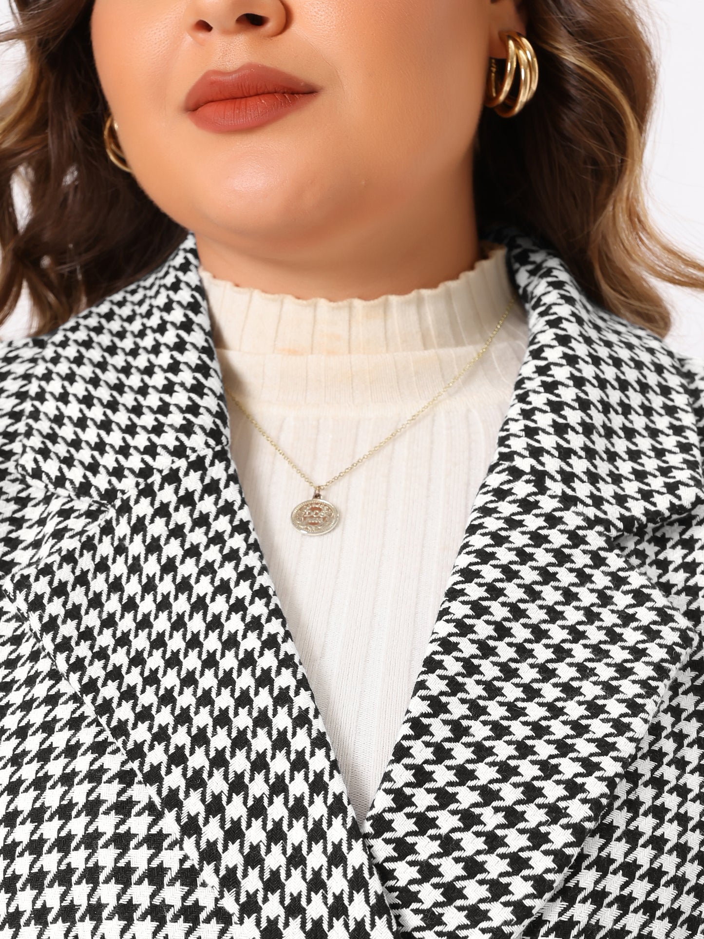 Women Plus Size Plaid Blazer Jacket Sleeveless Notched Lapel Button with Pockets Long Vests