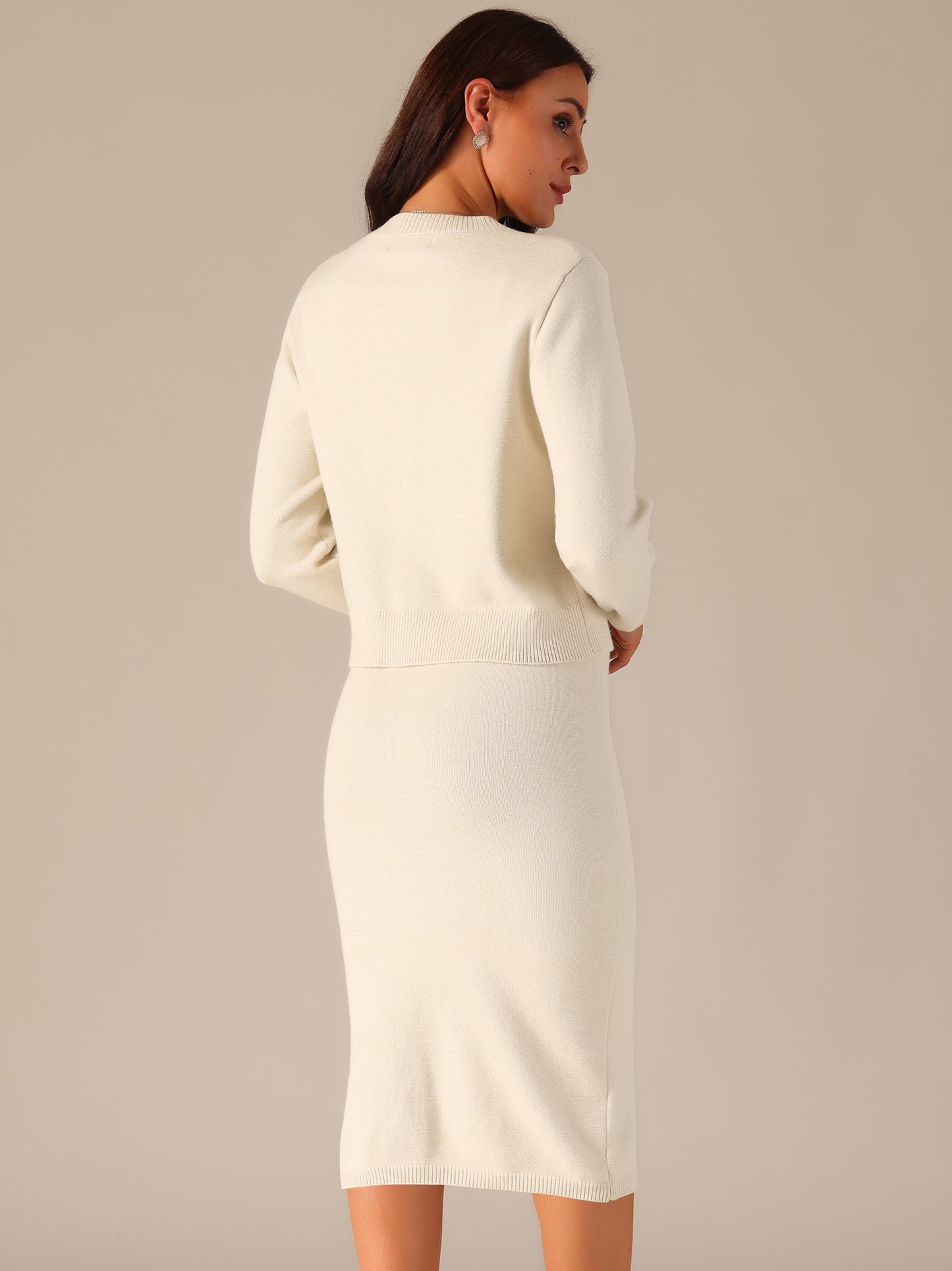 Women's Two Piece Sweater Set Button Down Cardigan and Midi Skirt Casual Lounge Set