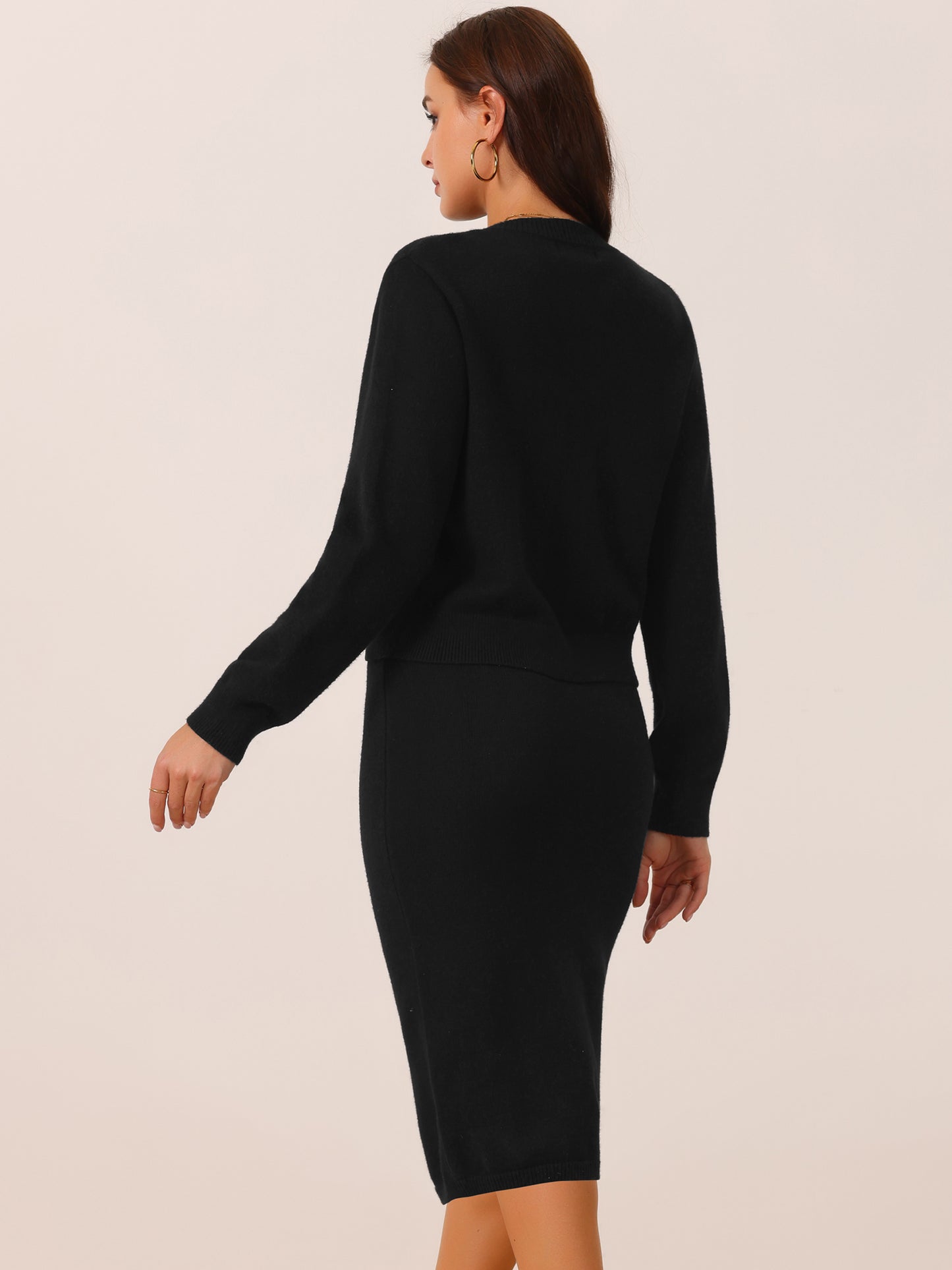 Women's Two Piece Sweater Set Button Down Cardigan and Midi Skirt Casual Lounge Set