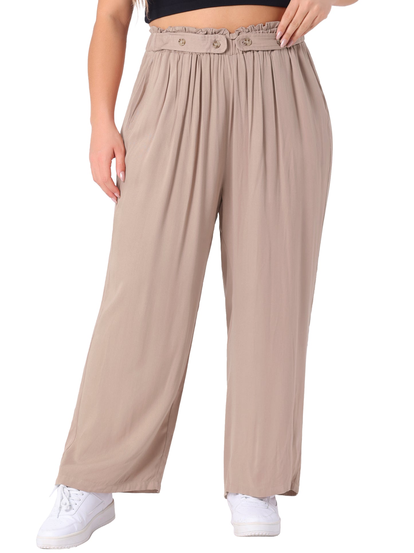 Women Plus Size Palazzo Pants Stretchy High Waisted With Pocket Wide Leg Long Pants