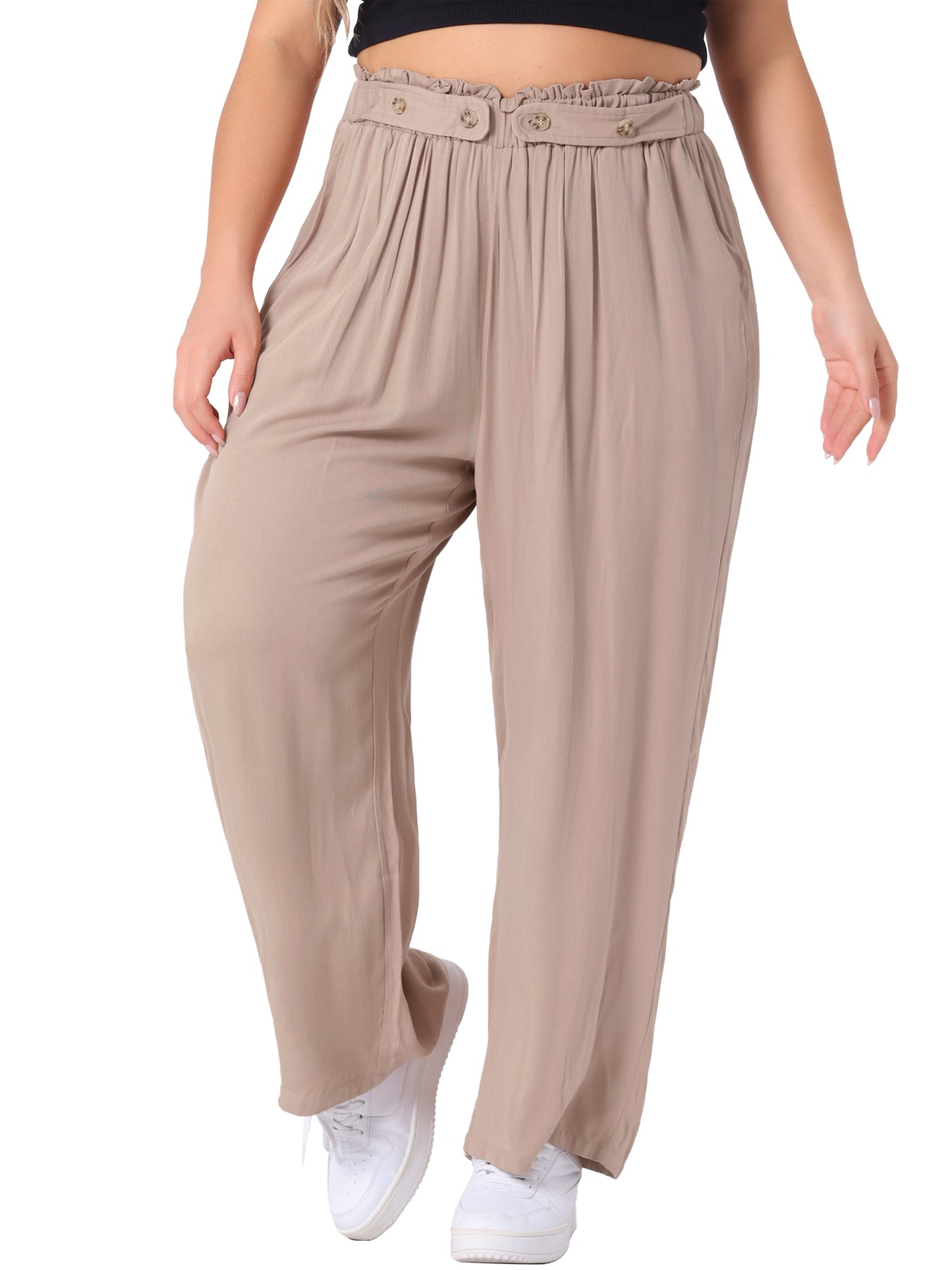 Women Plus Size Palazzo Pants Stretchy High Waisted With Pocket Wide Leg Long Pants