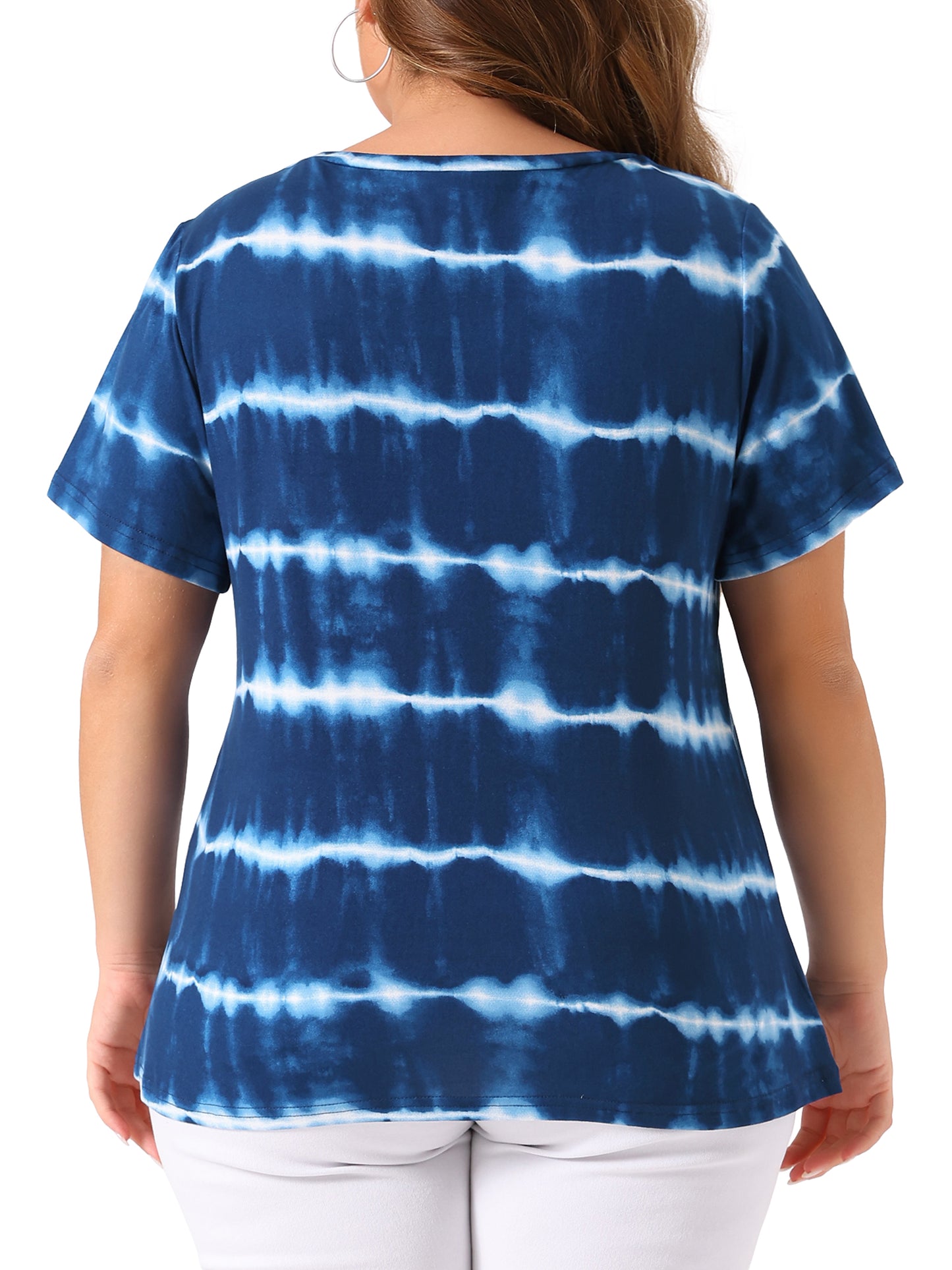 Women Plus Size Round Neck Short Sleeve T-Shirts Rainbow Tie Dye Tee Top