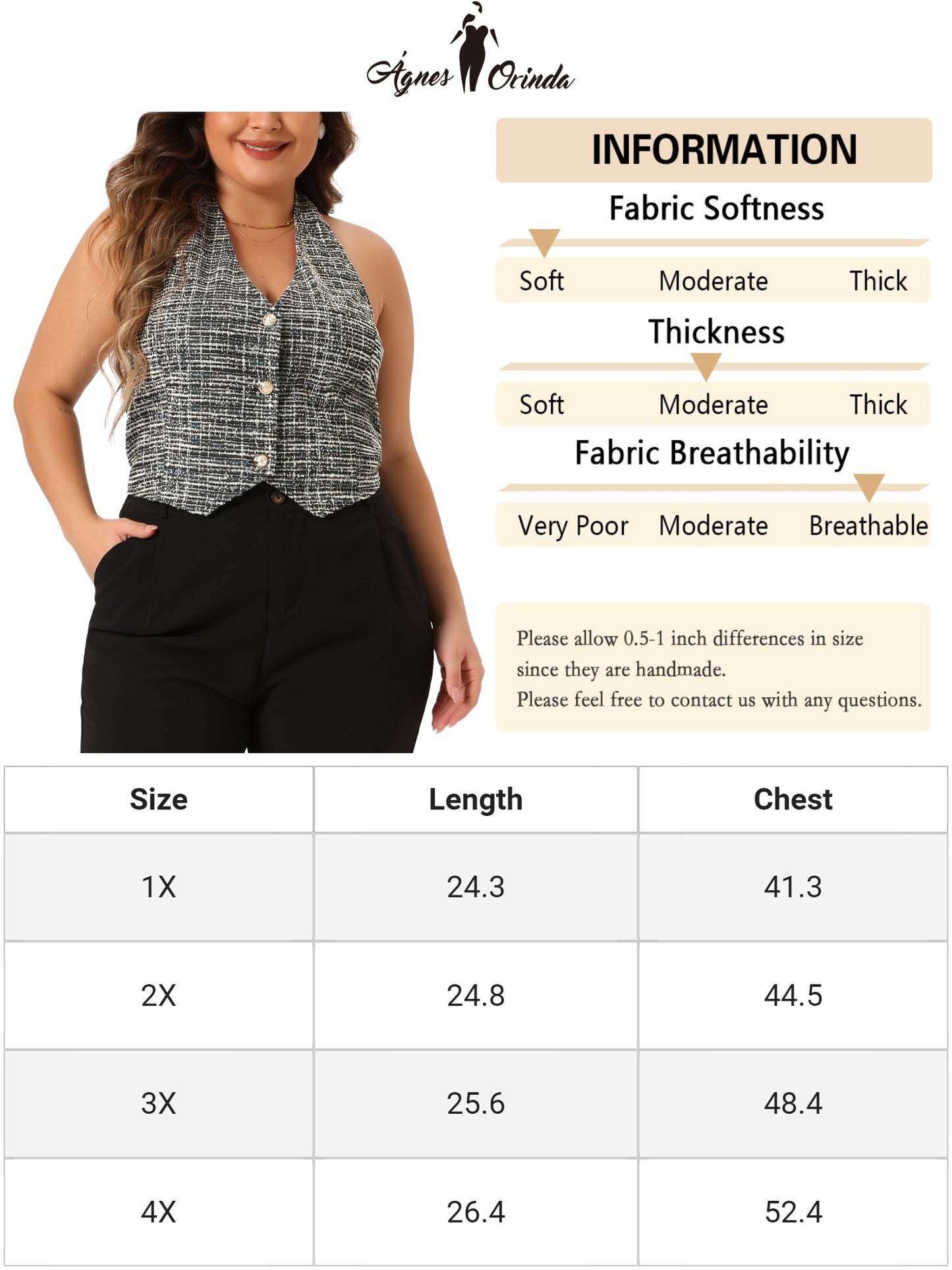 Women Plus Size Waistcoat Vest Elegant Halter Button Down Tweed Suit Blazers Vest