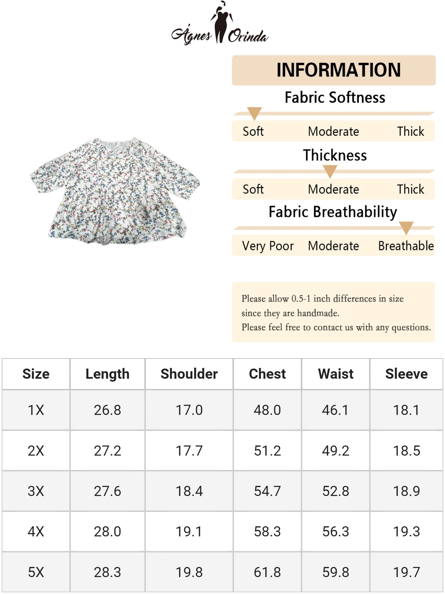 Women's Plus Size 3/4 Sleeves Babydoll Chiffon Keyhole Floral Flowy Blouse