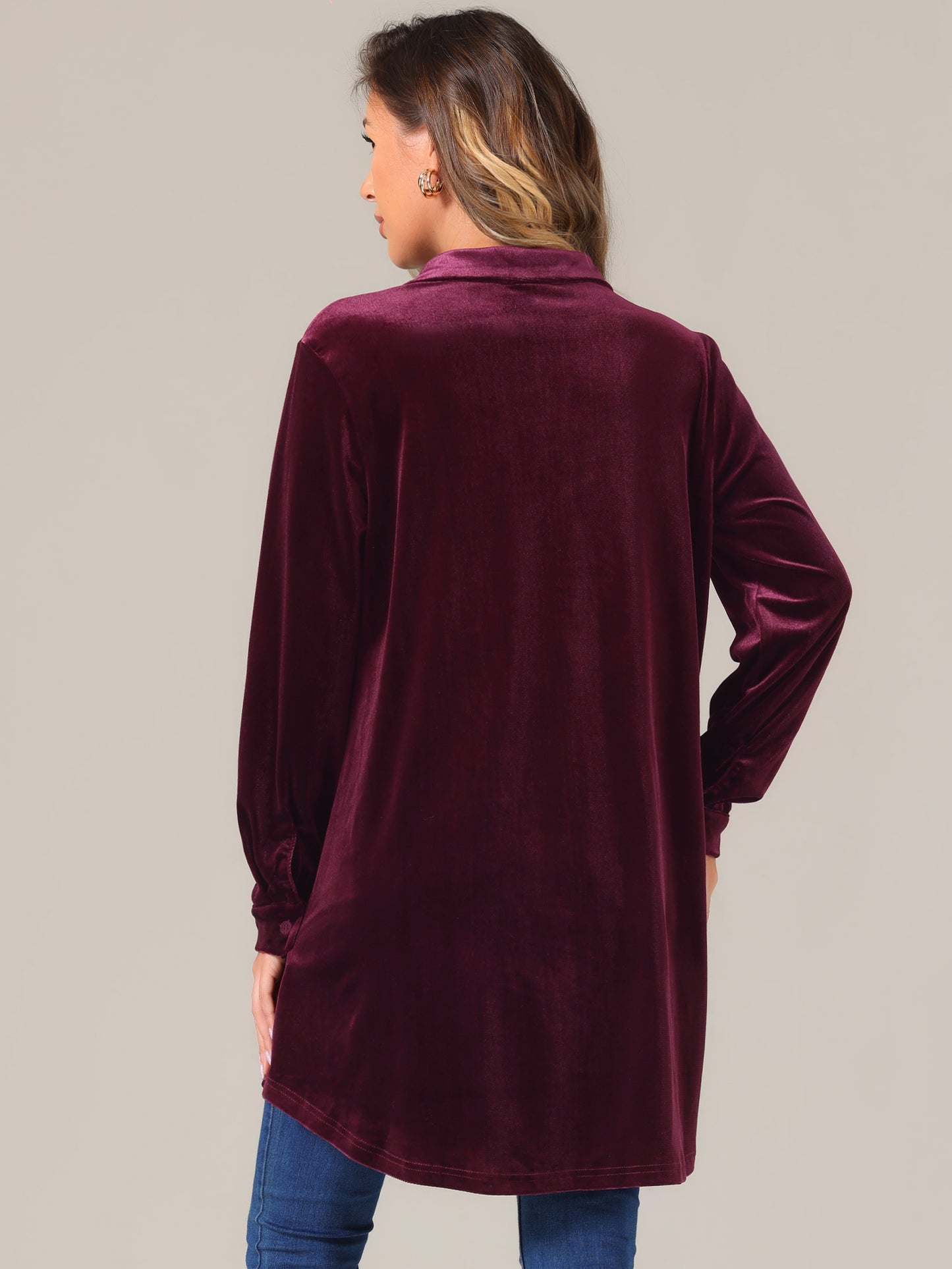 Camisetas de terciopelo con botones para mujer, minivestido camisero informal de manga larga con solapa