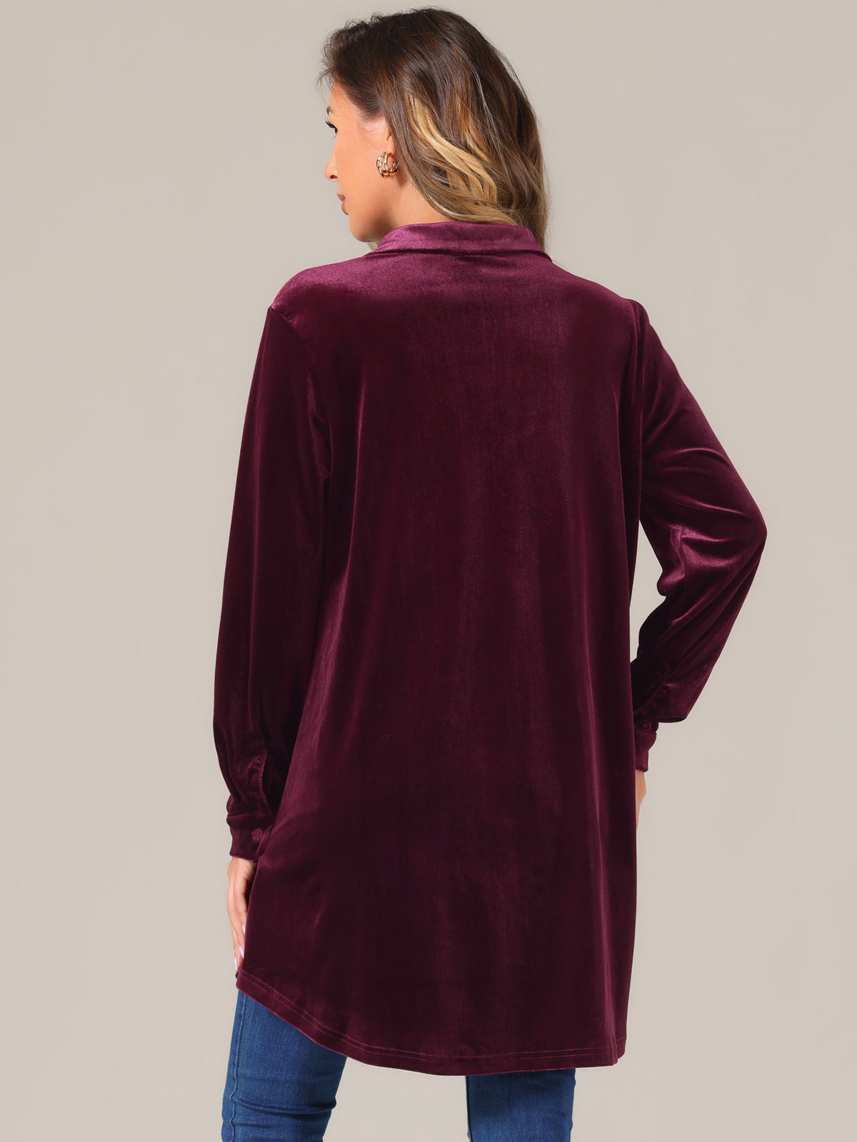 Women's Velvet Button Down T Shirts Swing Mini Shirt Dress Casual Long Sleeve Lapel Tunic Tops