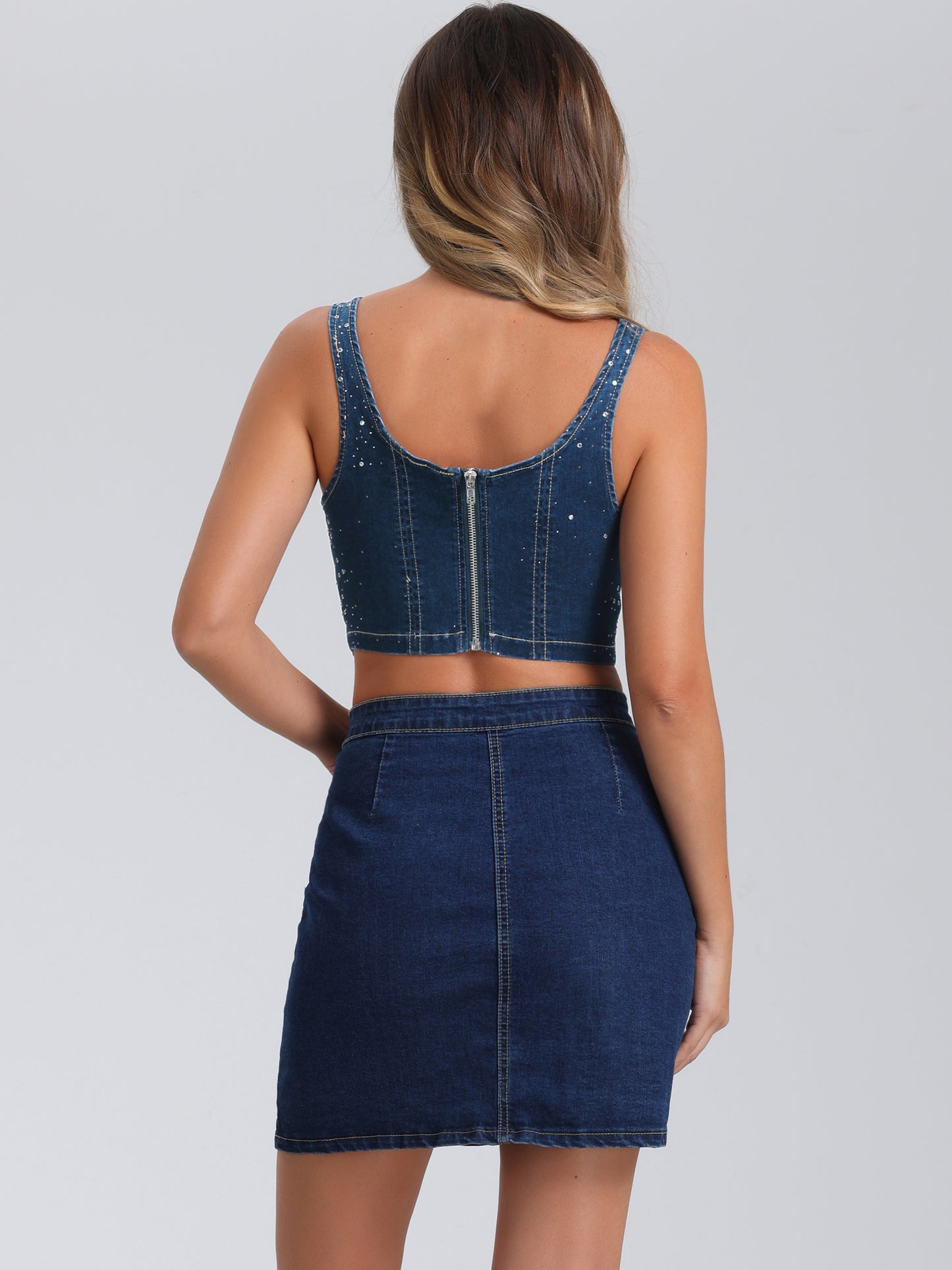 Women's Denim Square Neck Sleeveless Party Corset Crop Tank Top