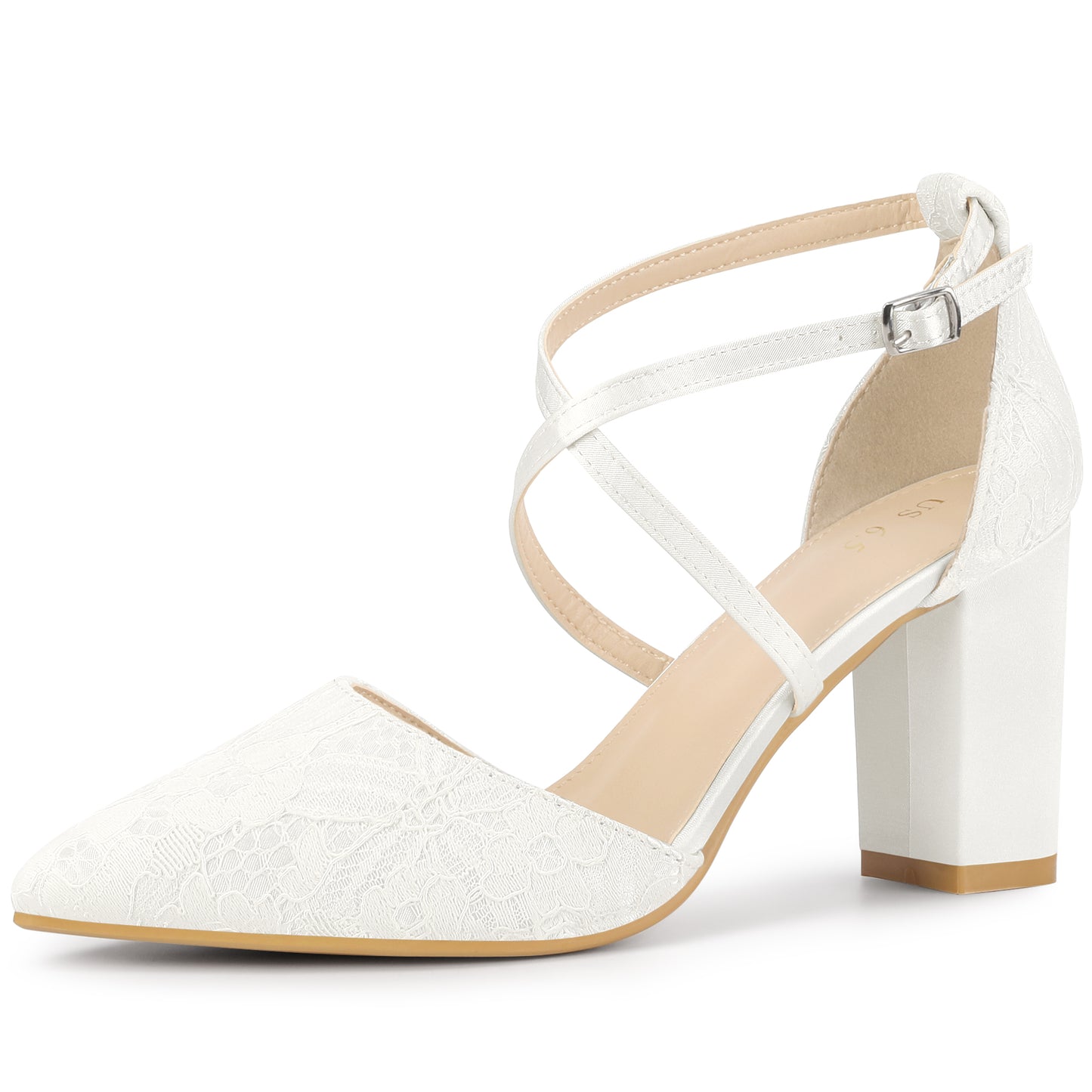 Zapatos de tacón de bloque con puntera cerrada y tiras cruzadas para mujer