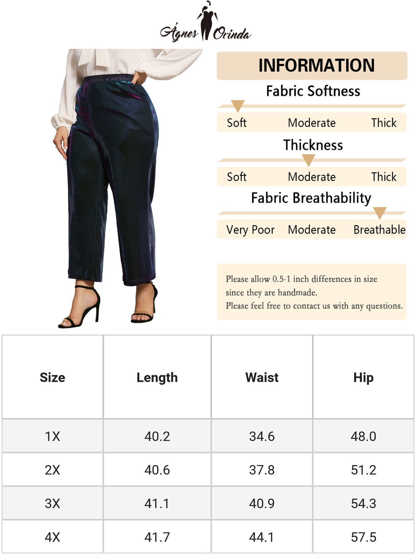 Pantalones Palazzo de pierna ancha con cintura elástica y brillantes metálicos para mujer, talla grande