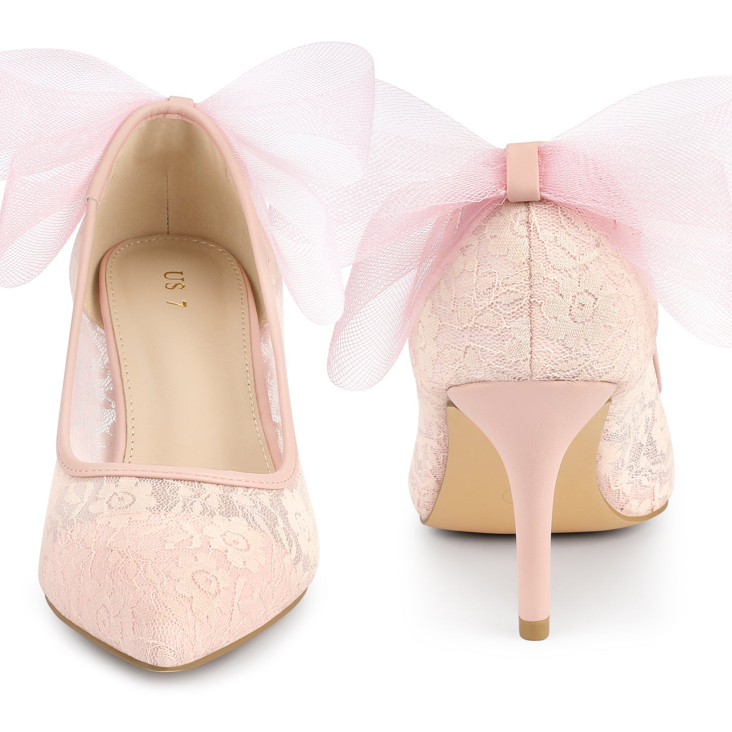 Zapatos de tacón de aguja con encaje y punta puntiaguda para mujer