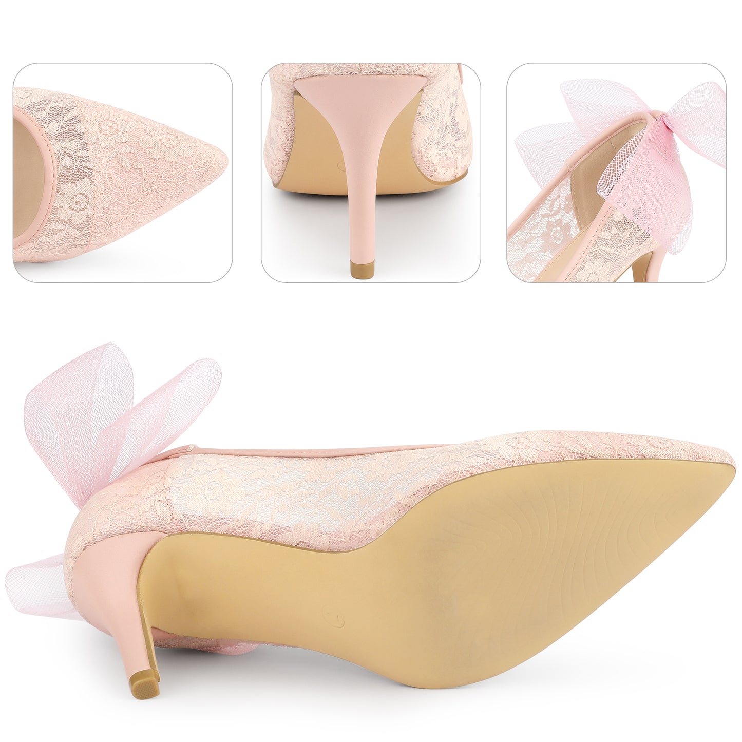 Zapatos de tacón de aguja con encaje y punta puntiaguda para mujer