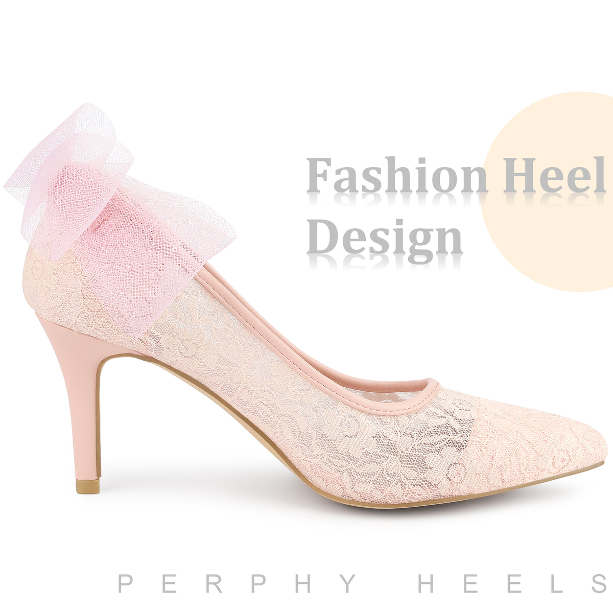 Women Pointed Toe Bow Bridal Stiletto Heel Lace Heels Pumps