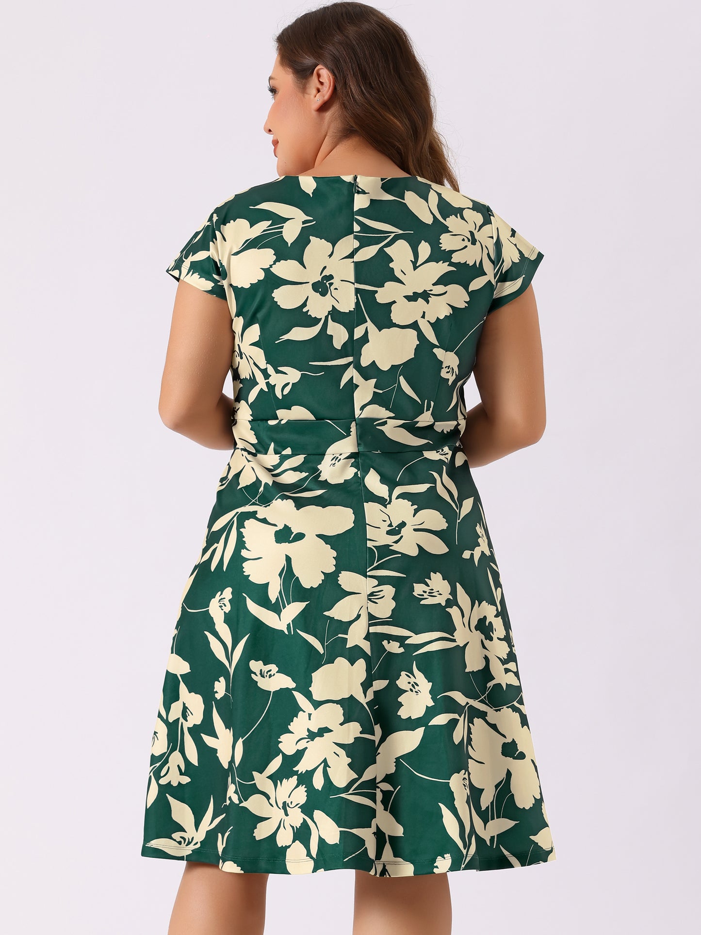 Women's Plus Size Dresses Deep V Neck Above Knee Cap Sleeve Floral Dress