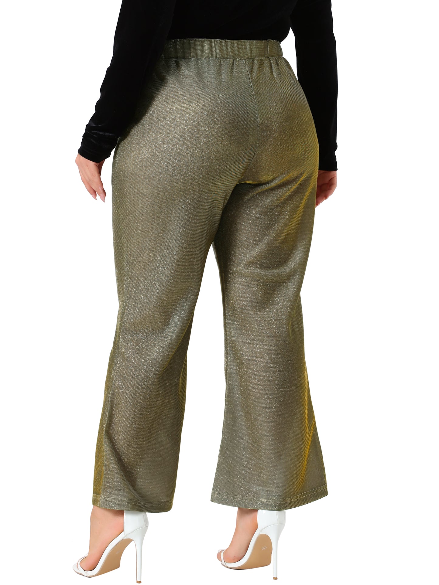 Women Plus Size Metallic Sparkly Pants High Waist Wide Leg Pants Palazzo Trousers Clubwear