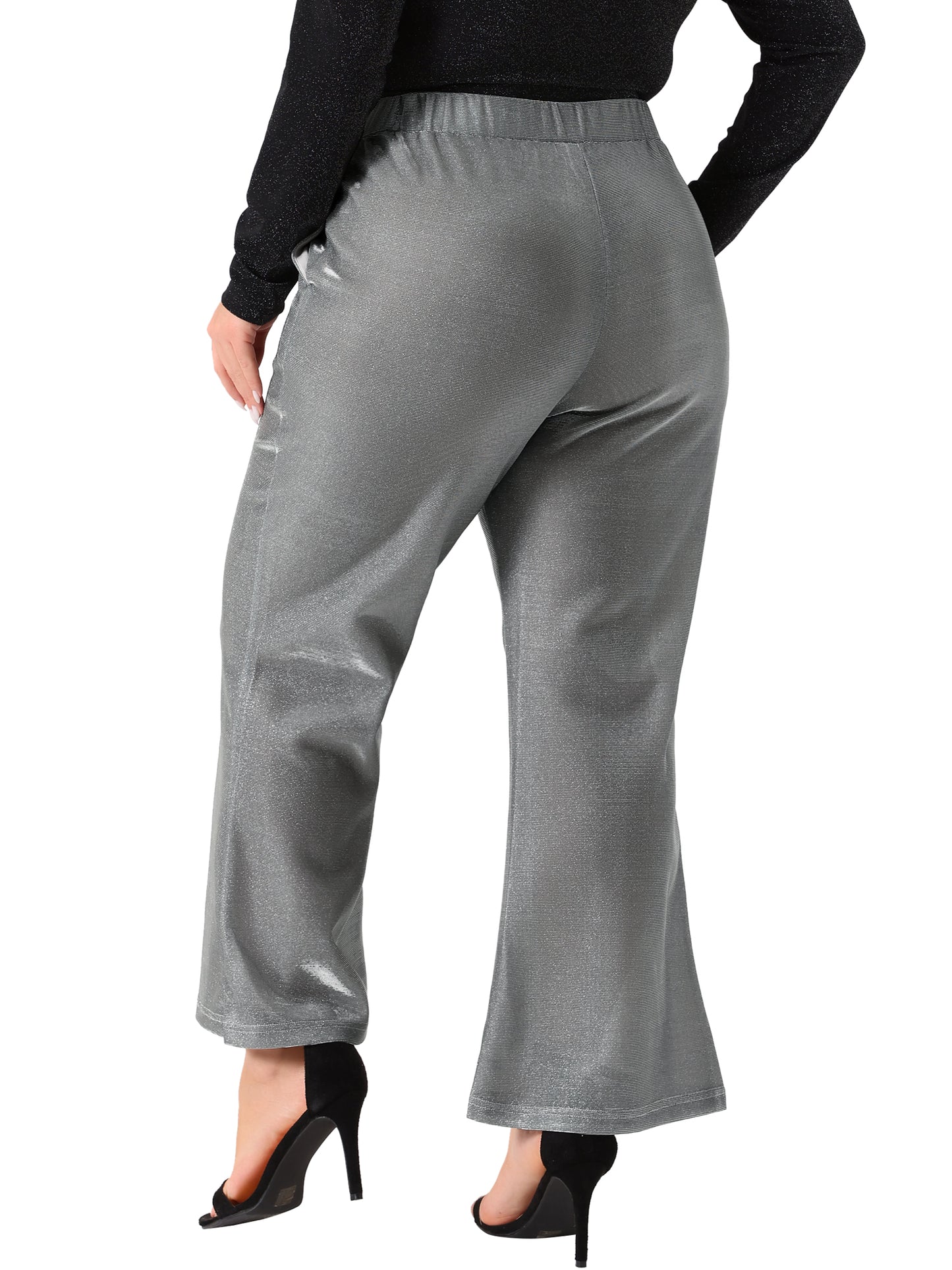 Women Plus Size Metallic Sparkly Pants High Waist Wide Leg Pants Palazzo Trousers Clubwear