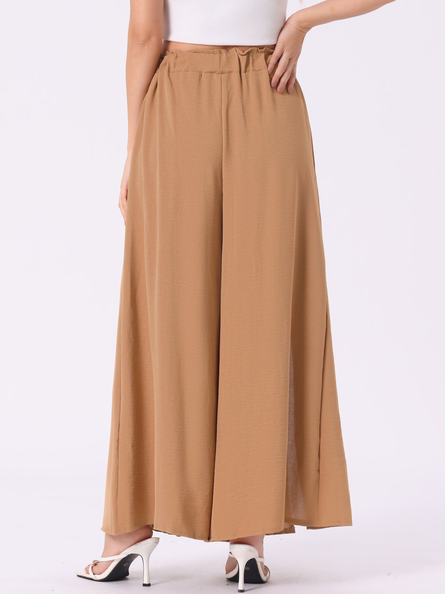 Women's High Slit Hem High Waist Casual Wide Leg Long Palazzo Pants