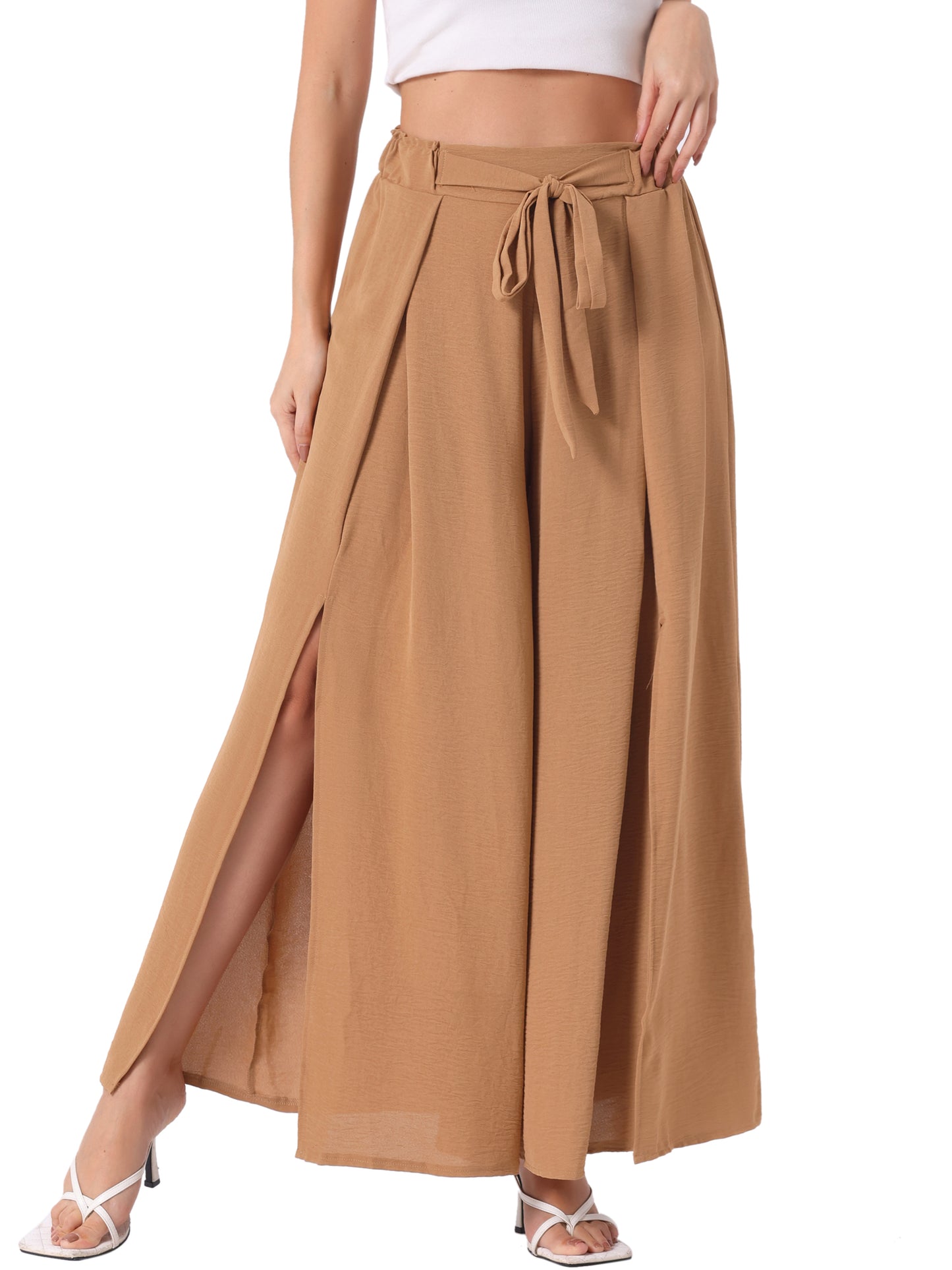 Women's High Slit Hem High Waist Casual Wide Leg Long Palazzo Pants