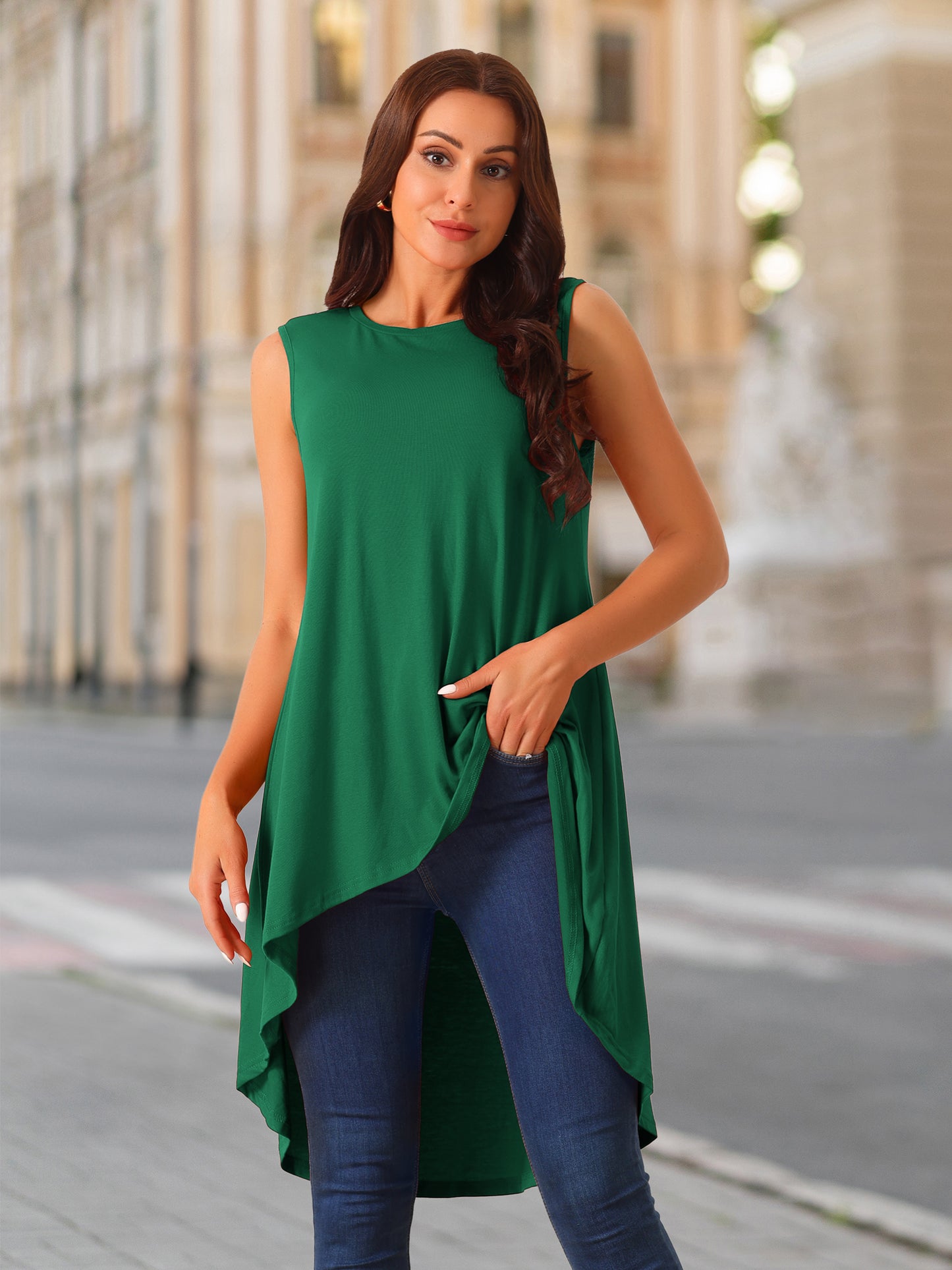 Women's High Low Tops Crewneck Twist Knot Sleeveless Tunic Top Dressy Asymmetrical Summer Loose Fit Shirt