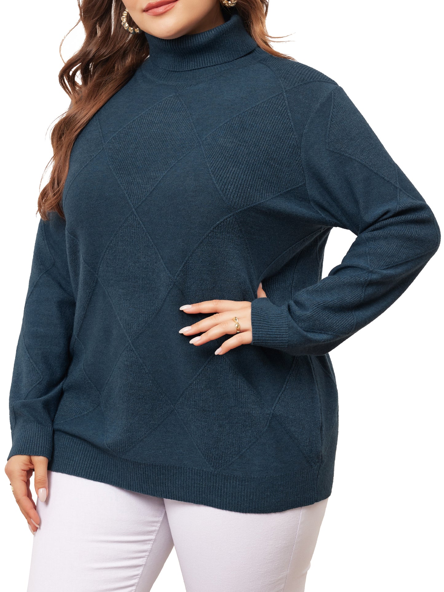 Women Plus Size Pullover Sweaters Lightweight Long Sleeve Turtleneck Sweater