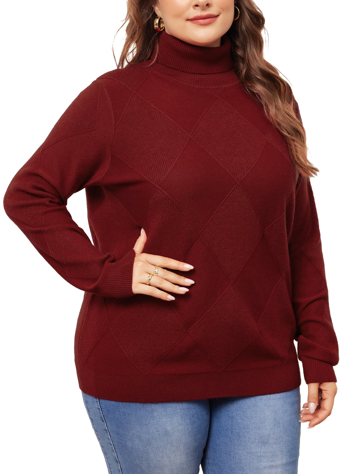 Women Plus Size Pullover Sweaters Lightweight Long Sleeve Turtleneck Sweater