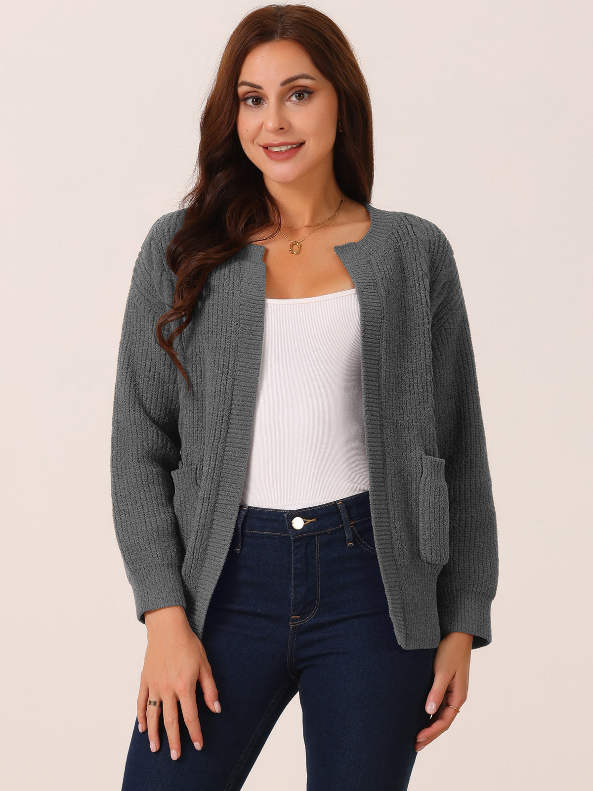 Women's Sweater Cardigan Open Front Long Sleeve Knitted Casual Cardigan with Pockets