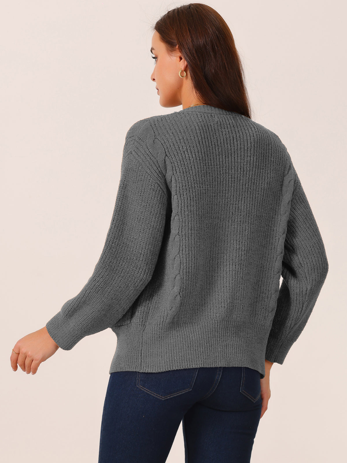 Women's Sweater Cardigan Open Front Long Sleeve Knitted Casual Cardigan with Pockets
