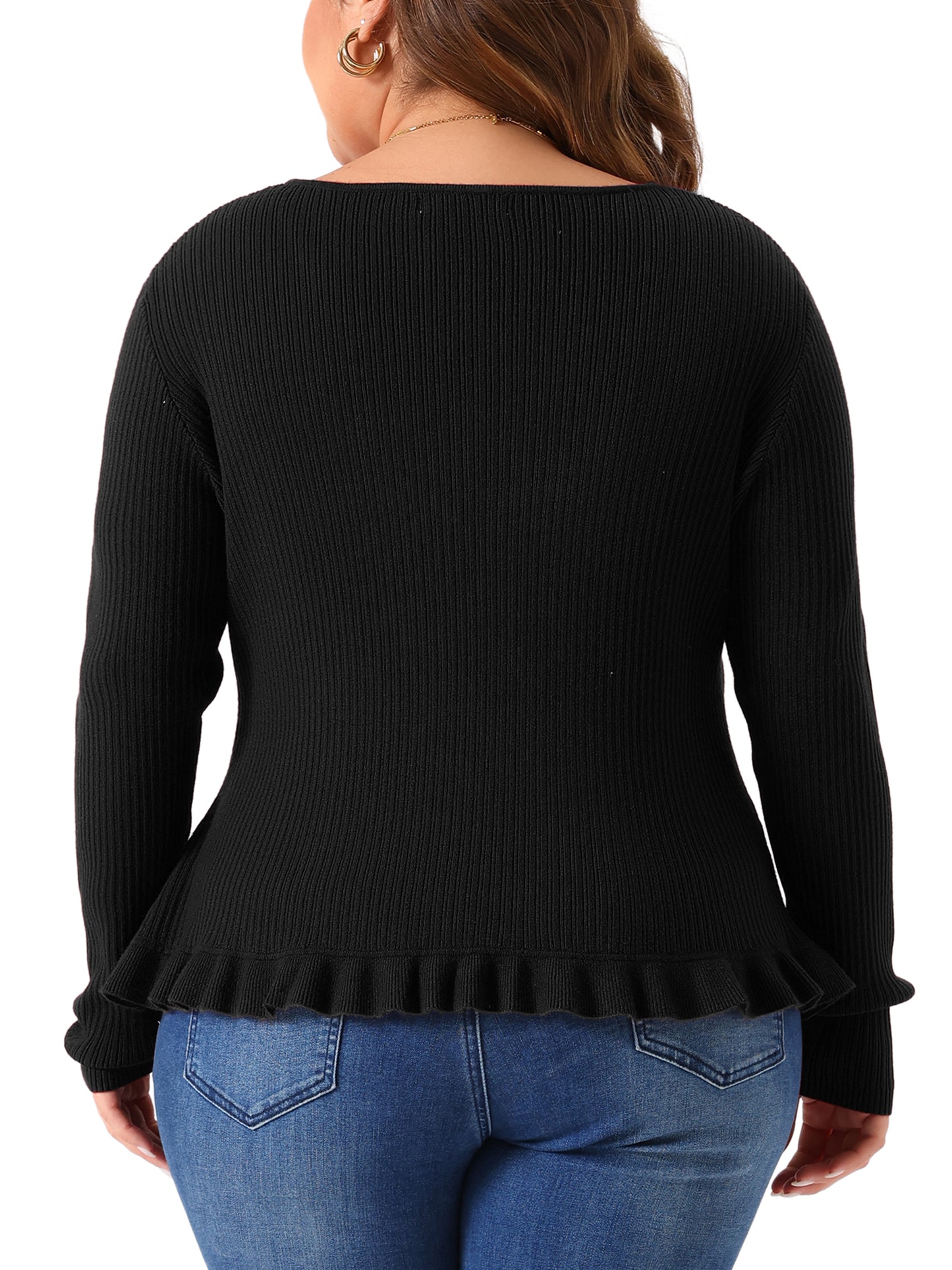 Women Plus Size Cardigans Long Sleeve Knit Sweater Open Front Ruffled Button Cardigan Outerwear