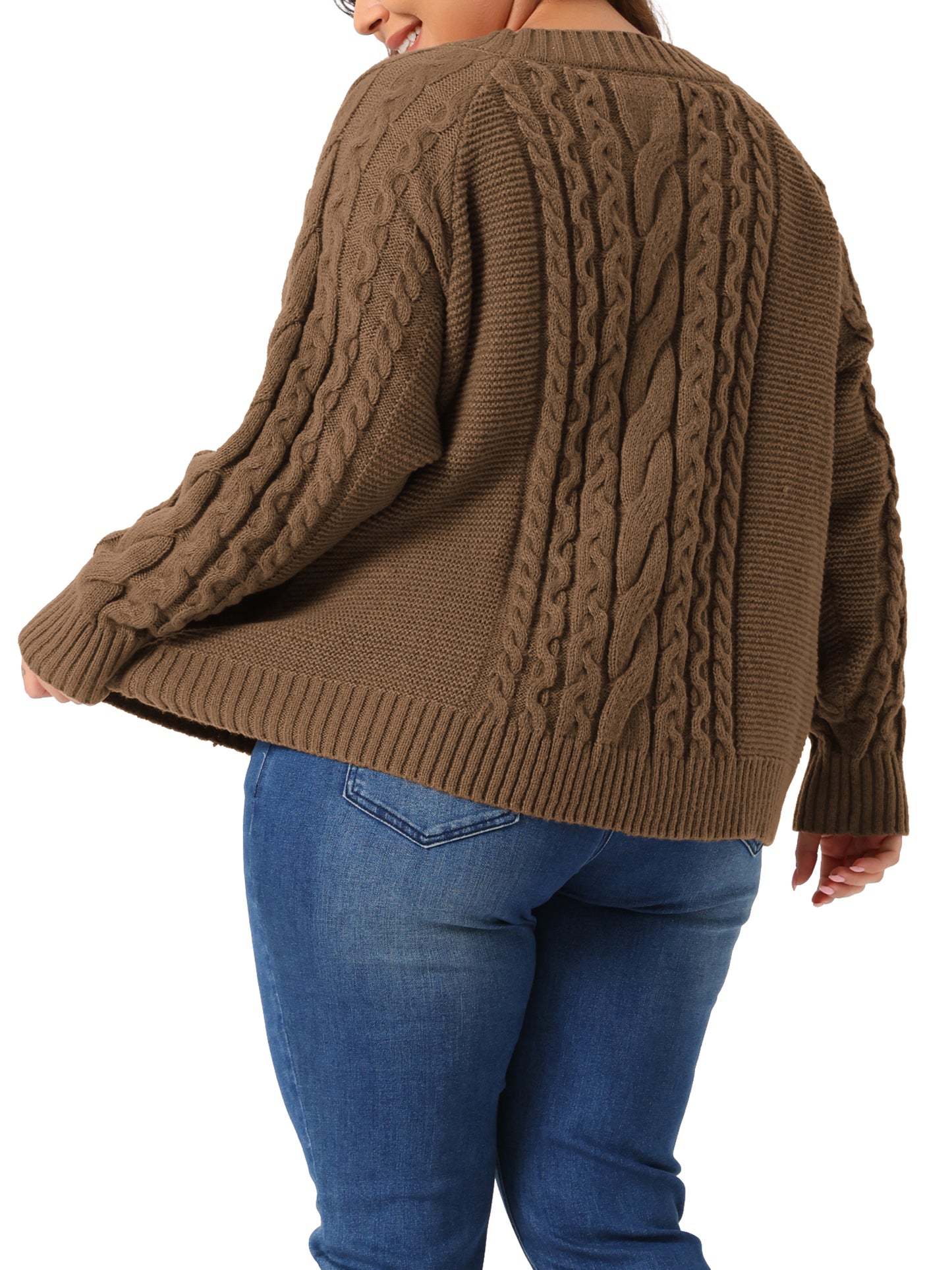 Women's Plus Size Sweater Long Sleeve Crewneck Fisherman Cable Pullover Sweaters
