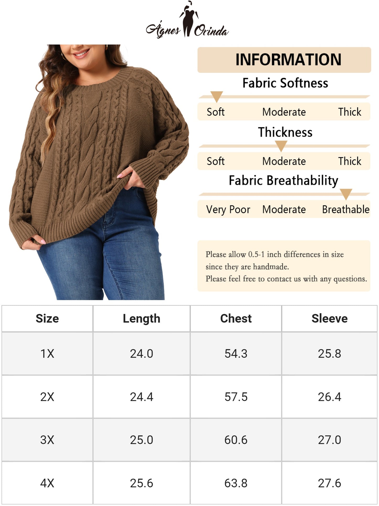 Women's Plus Size Sweater Long Sleeve Crewneck Fisherman Cable Pullover Sweaters