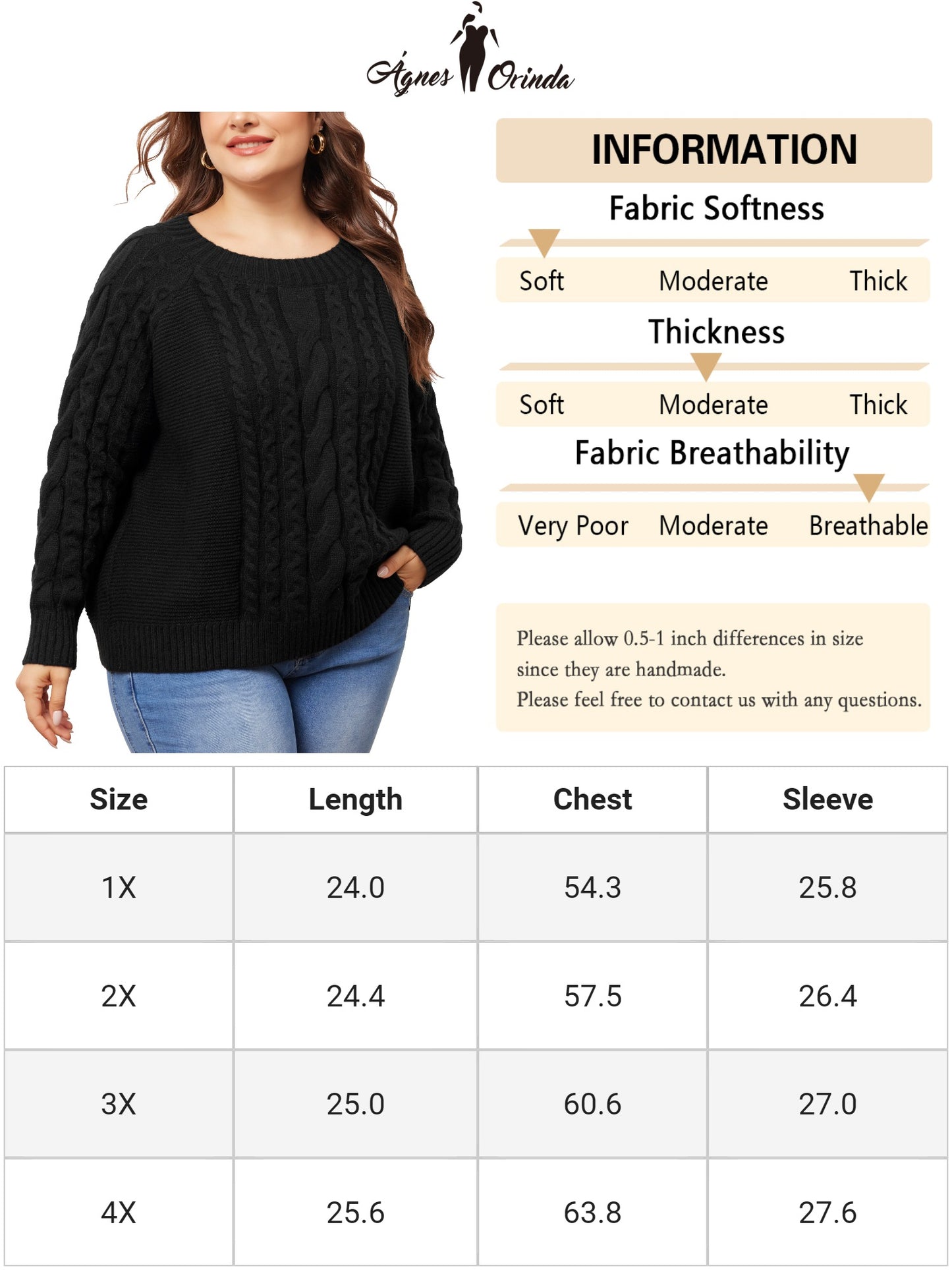 Women's Plus Size Sweater Long Sleeve Crewneck Fisherman Cable Pullover Sweaters