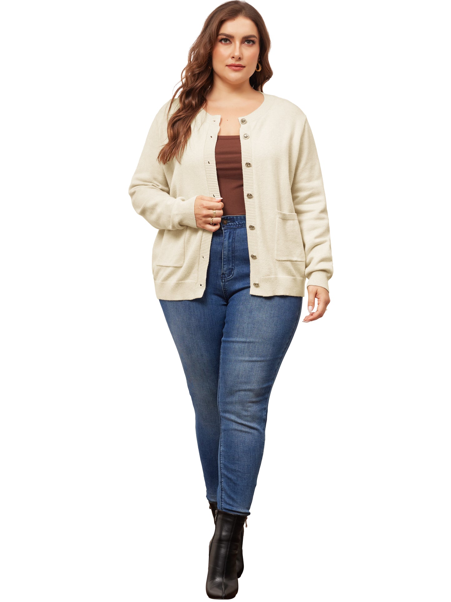 Women Plus Size Cardigan Sweaters Long Sleeve Button Down Crew Neck Classic Sweater Knit Cardigans