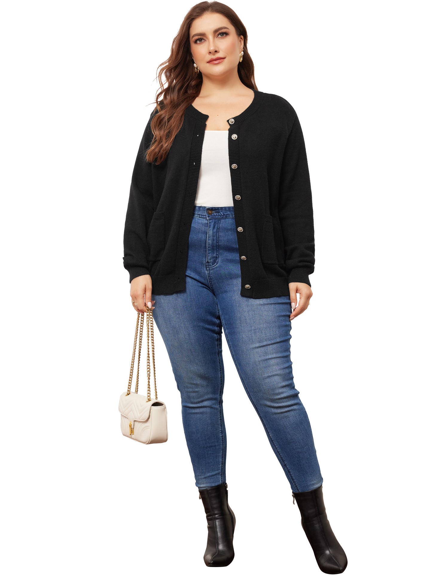 Women Plus Size Cardigan Sweaters Long Sleeve Button Down Crew Neck Classic Sweater Knit Cardigans