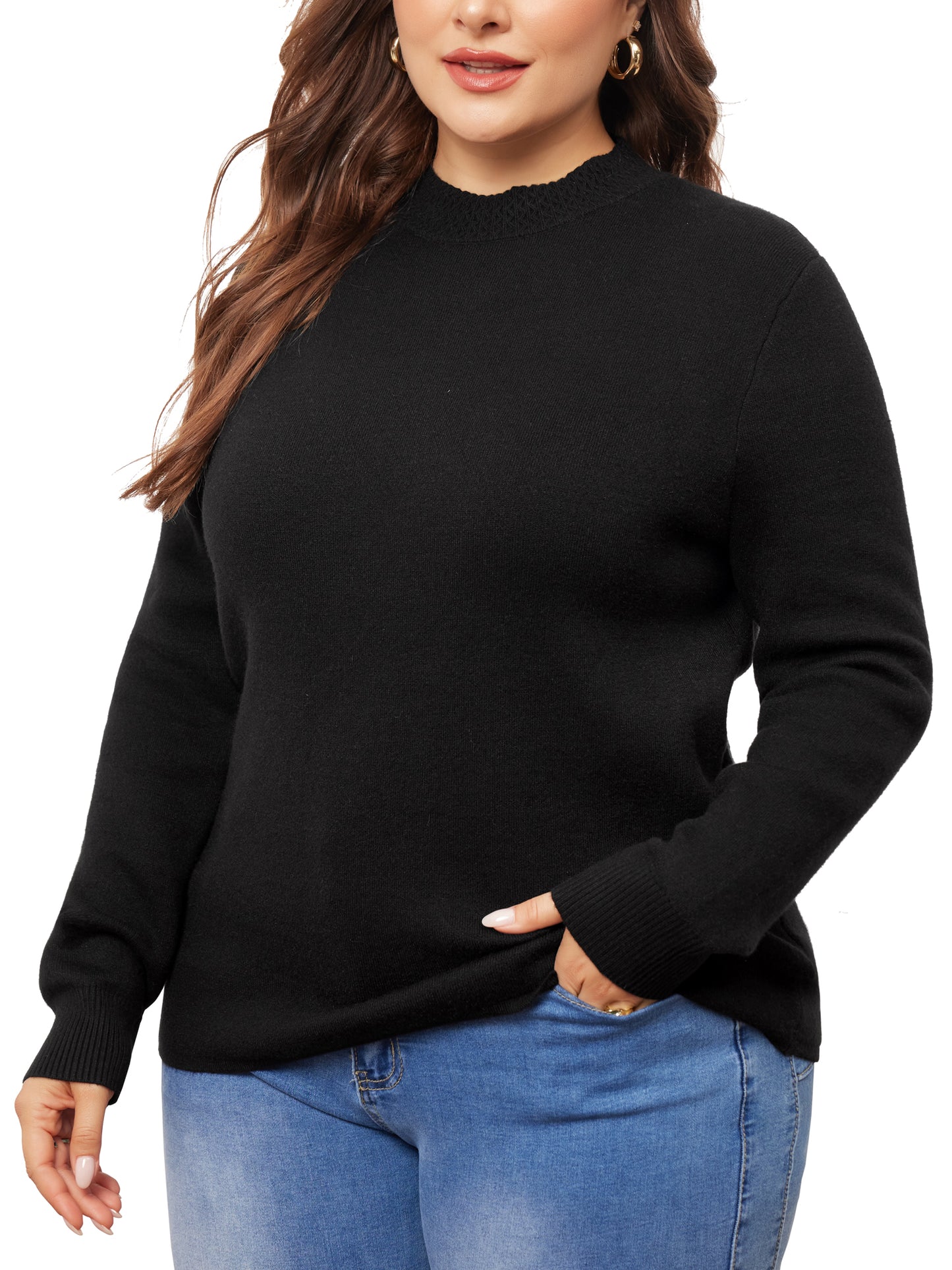 Women Plus Size Sweaters Crewneck Long Sleeve Basic Casual Knit Pullover Top