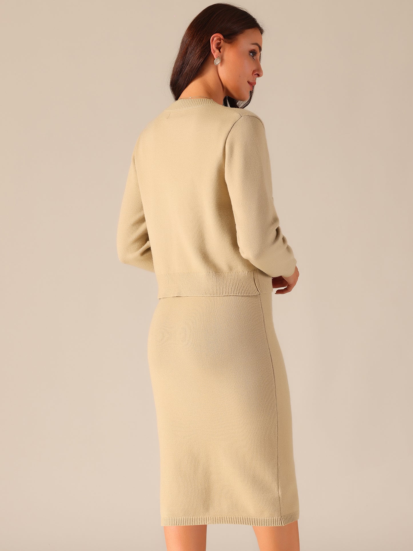 Women's Two Piece Sweater Set Button Down Cardigan and Midi Skirt Casual Lounge Set
