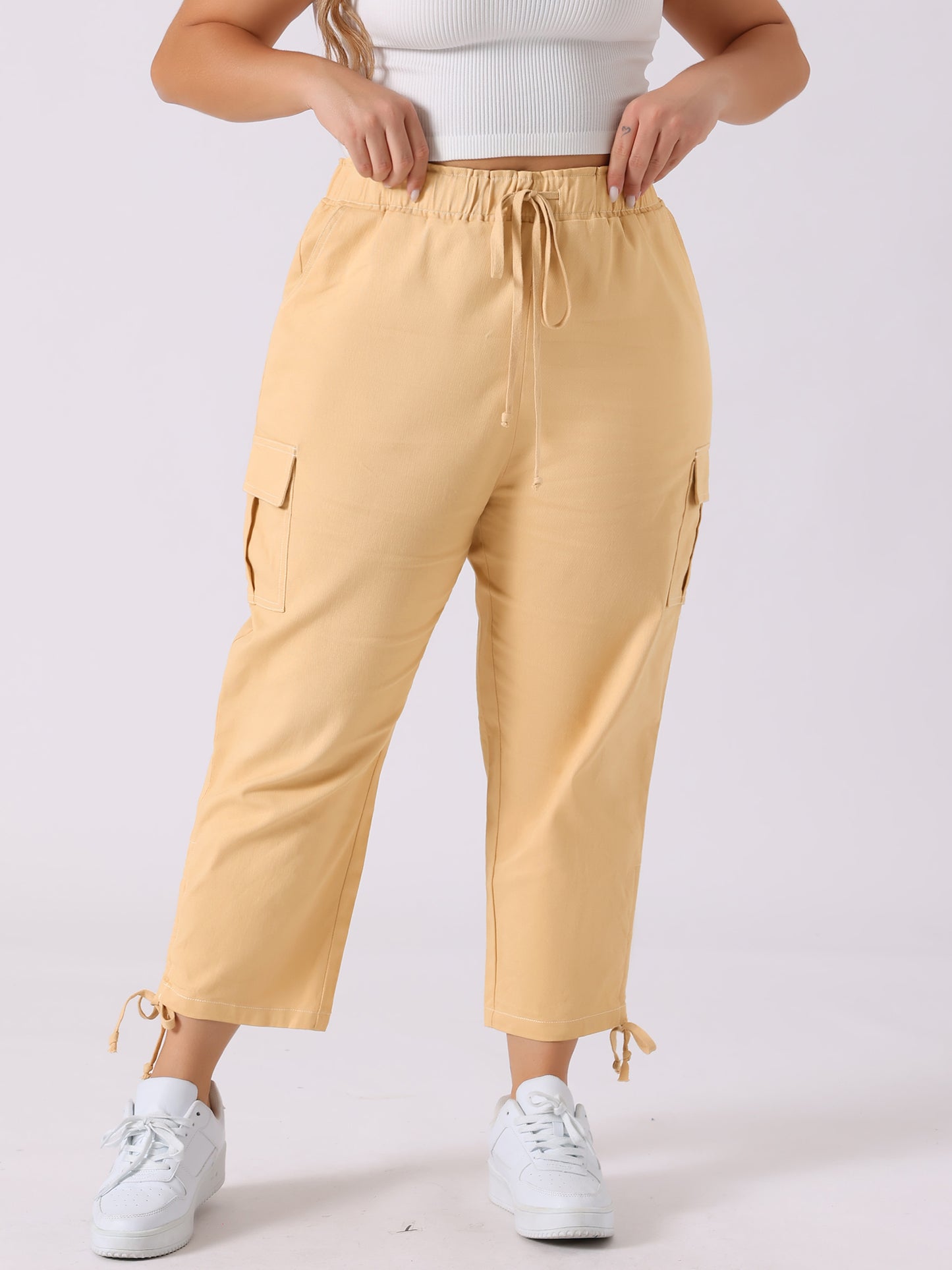 Women's Plus Size Drawstring Elastic Waist Cargo Pants with Pocket