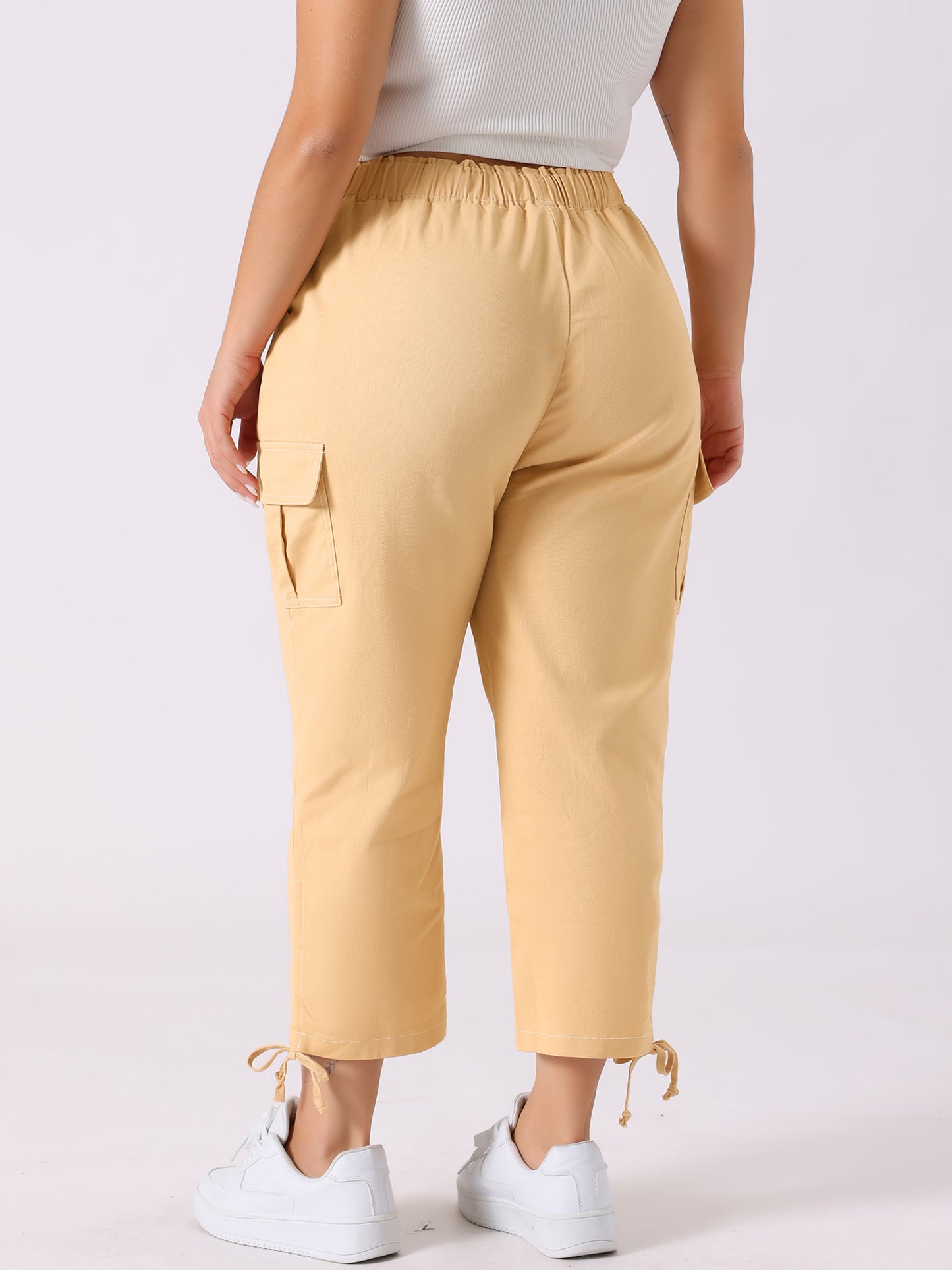 Women's Plus Size Drawstring Elastic Waist Cargo Pants with Pocket