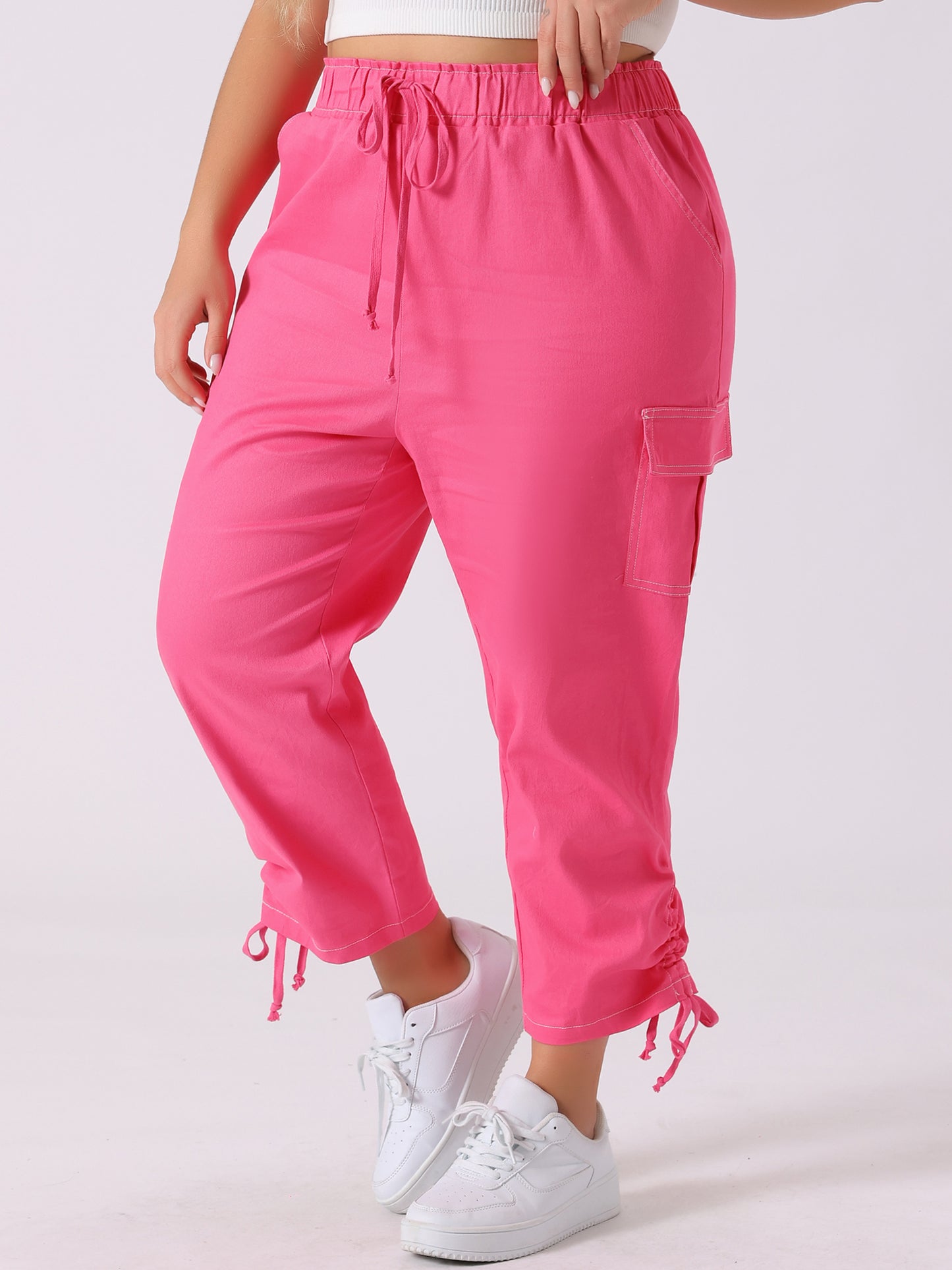 Women's Plus Size Drawstring Elastic Waist Cargo Pants with Pocket