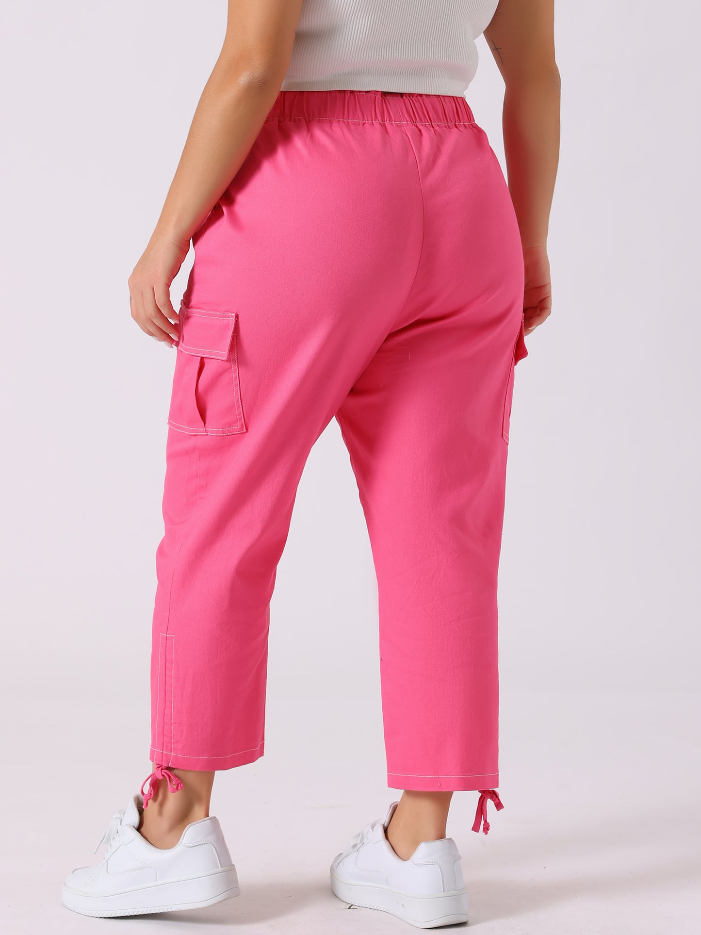 Women's Plus Size Drawstring Elastic Waist Cargo Pants with Pocket