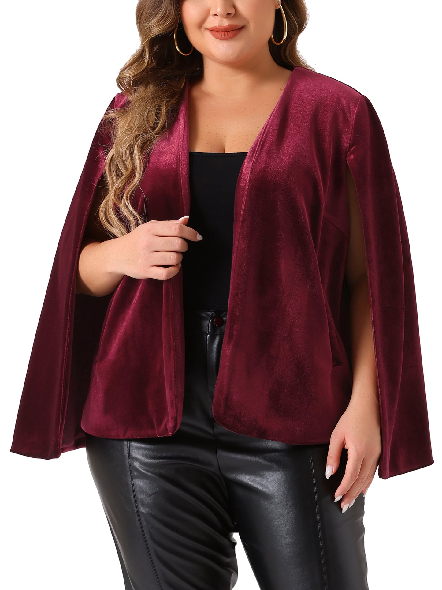 Blazer tipo capa de talla grande para mujer, elegante, informal, con abertura frontal y manga larga, de terciopelo