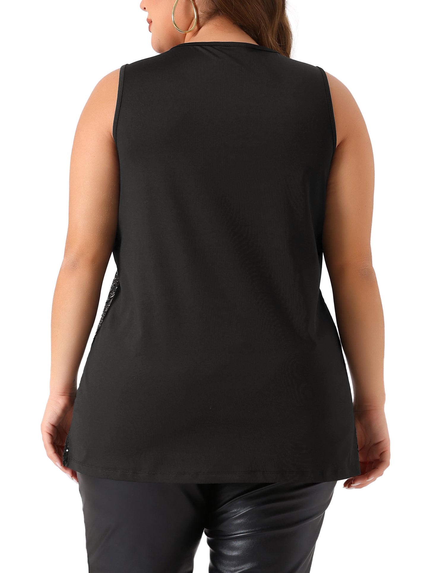 Women Plus Size Sleeveless Glitter Sequin Tank Tops Shimmer Sparkle V Neck Club Party Vest Top