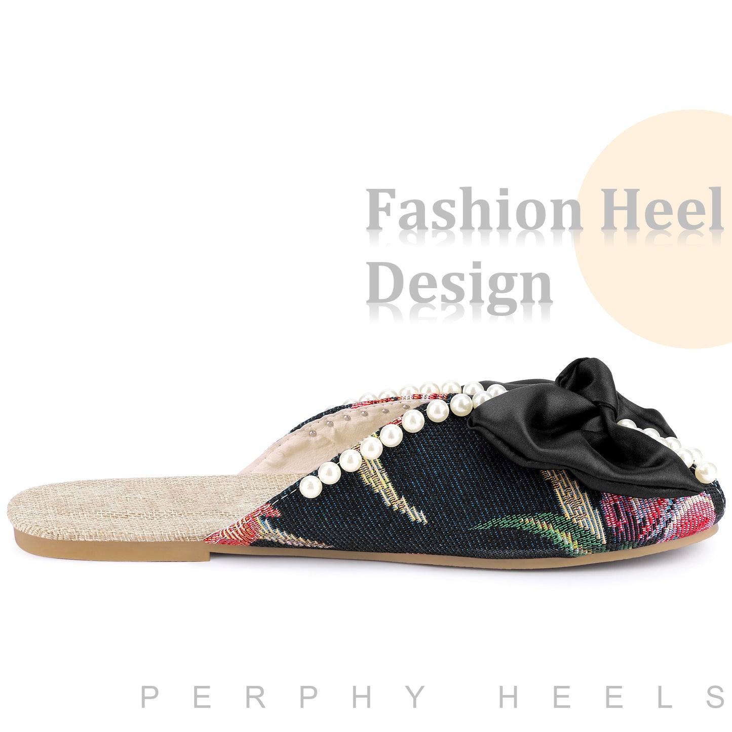 Sandalias planas con punta abierta y estampado floral para mujer, sin cordones, con perlas